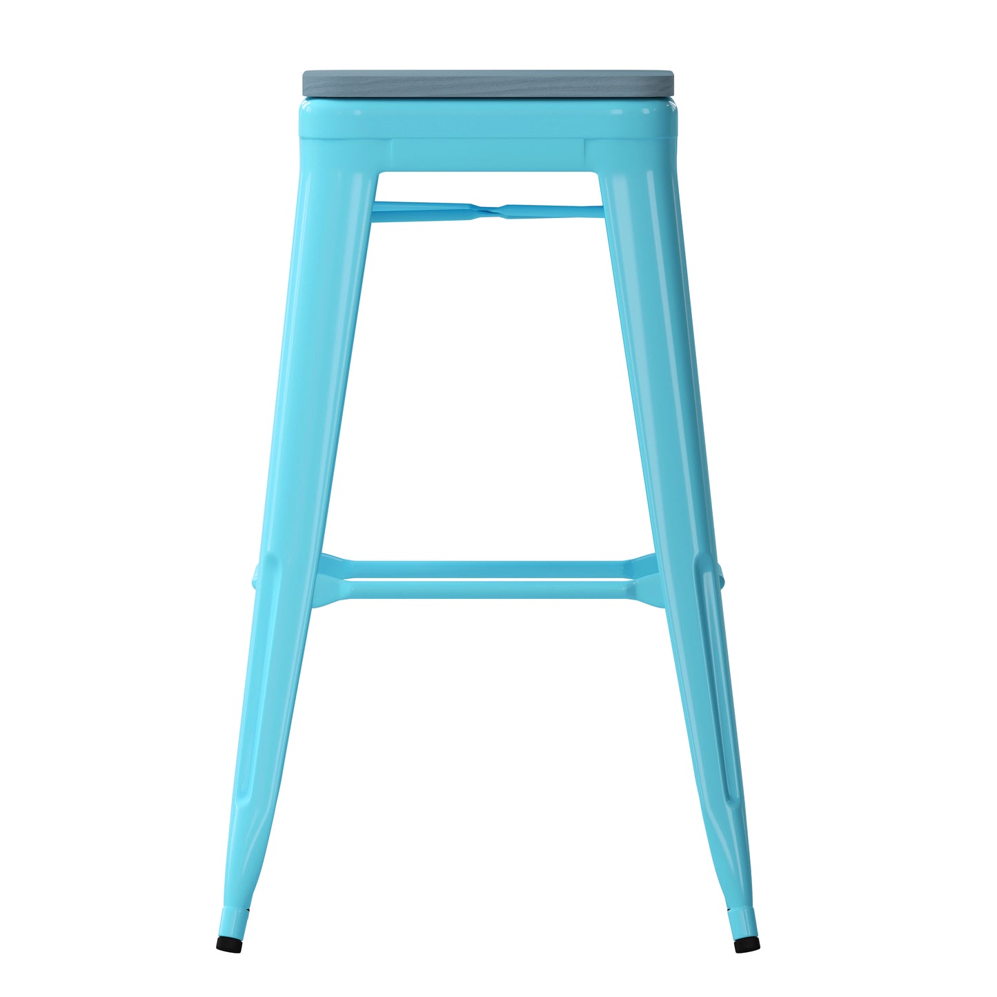 Cierra Set of 4 Commercial Grade 30" High Backless Teal Metal Indoor Bar Height Stools with Teal-Blue All-Weather Poly Resin Seats Teal-Blue Resin Wood Seat/Teal Frame