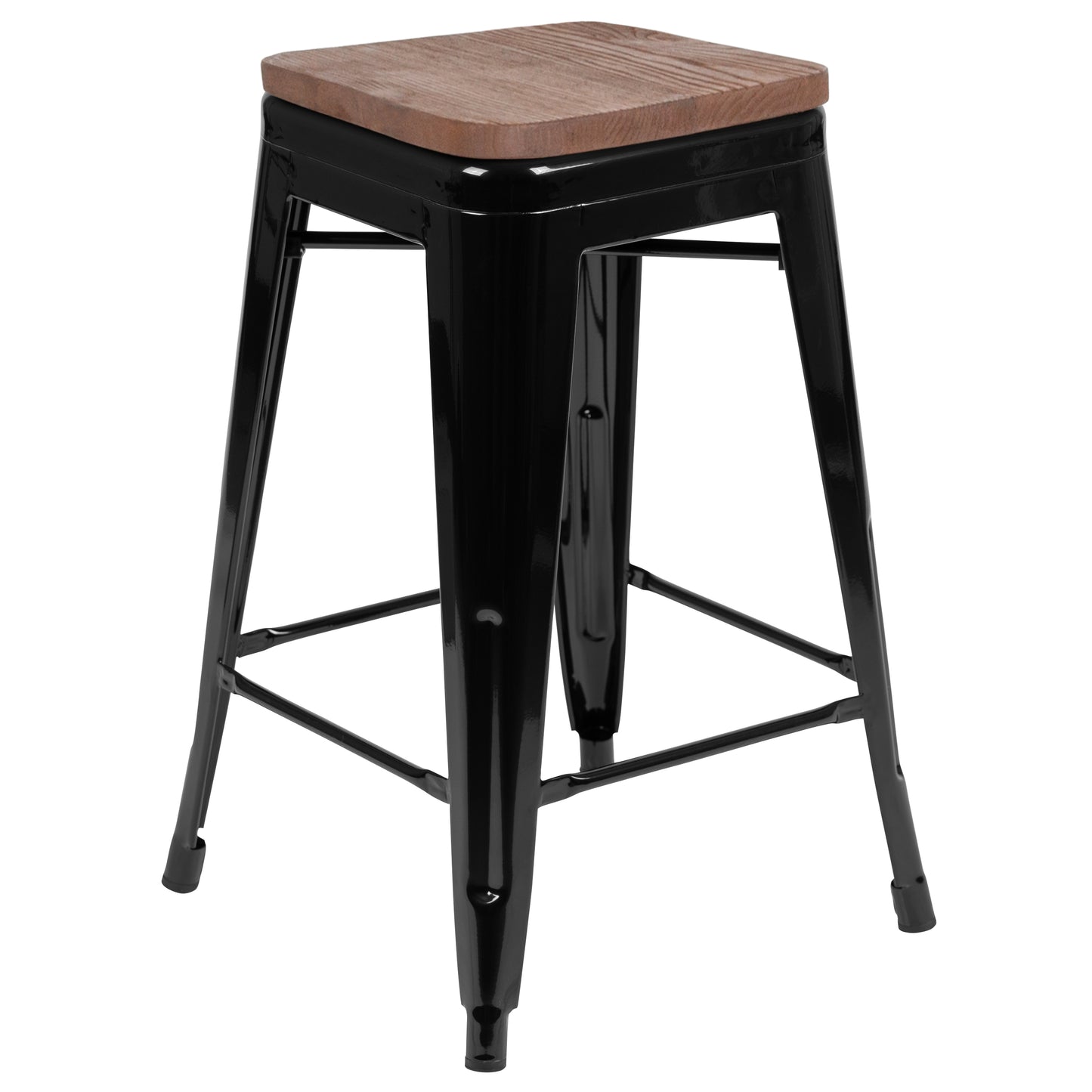 Cierra 24" High Metal Counter-Height, Indoor Bar Stool with Wood Seat in Black - Stackable Set of 4 Black
