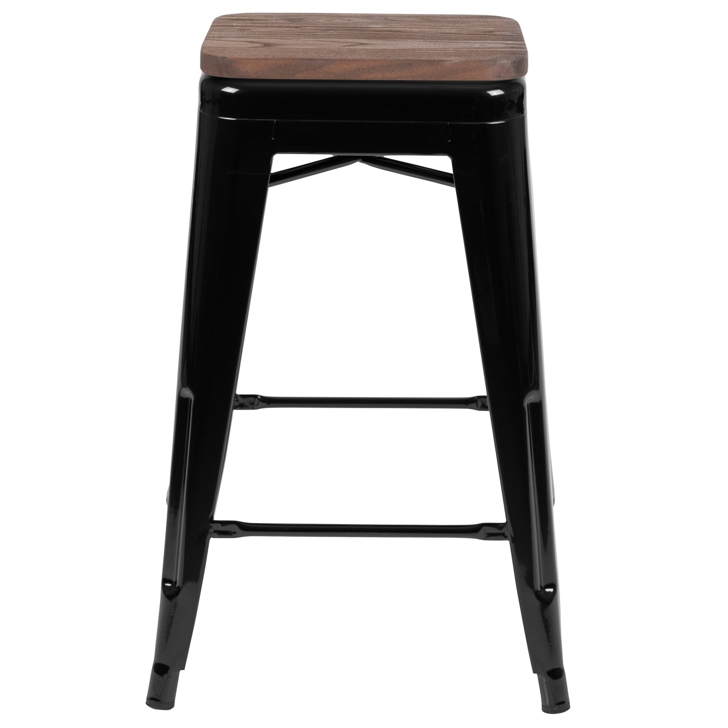 Cierra 24" High Metal Counter-Height, Indoor Bar Stool with Wood Seat in Black - Stackable Set of 4 Black