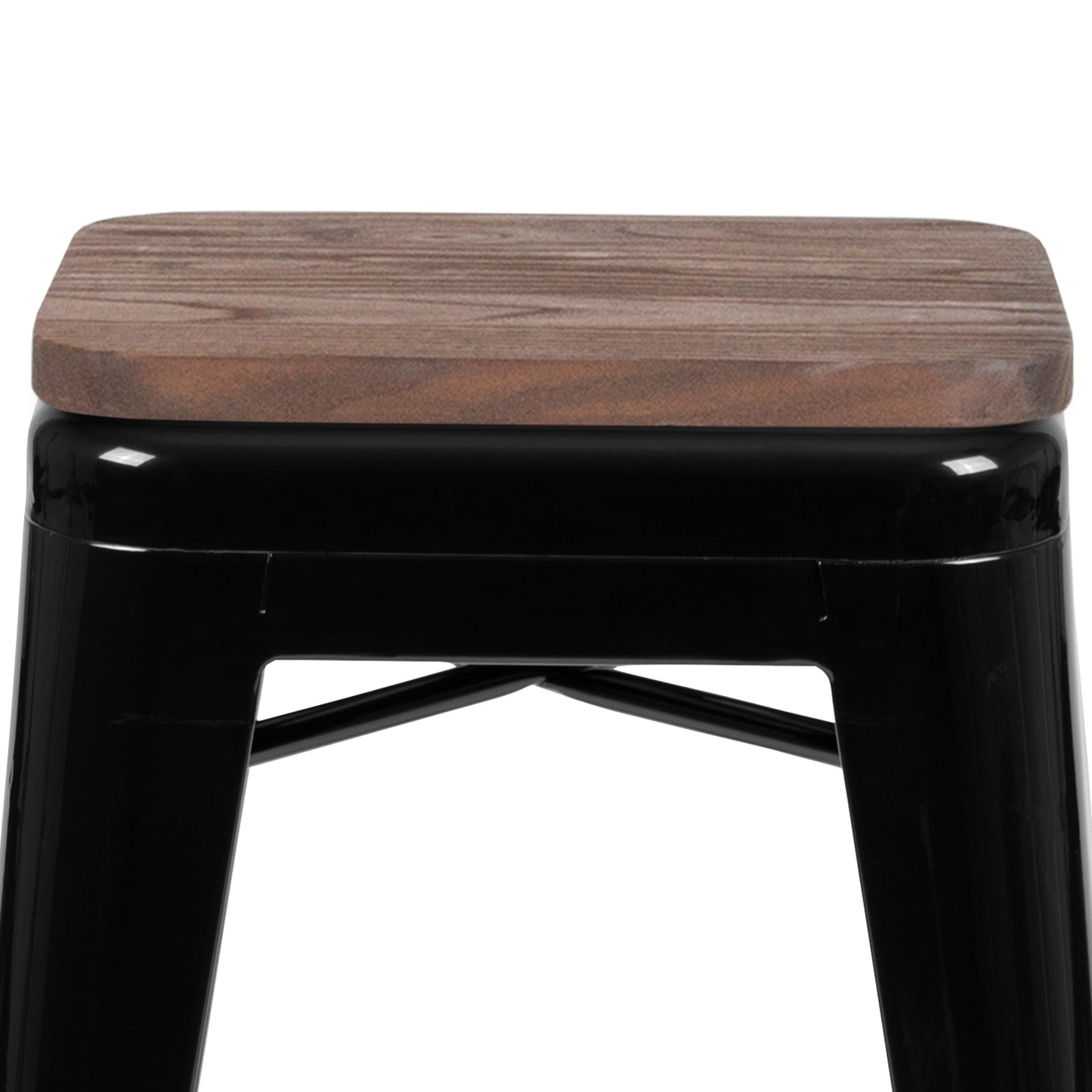 Cierra 24" High Metal Counter-Height, Indoor Bar Stool with Wood Seat in Black - Stackable Set of 4 Black