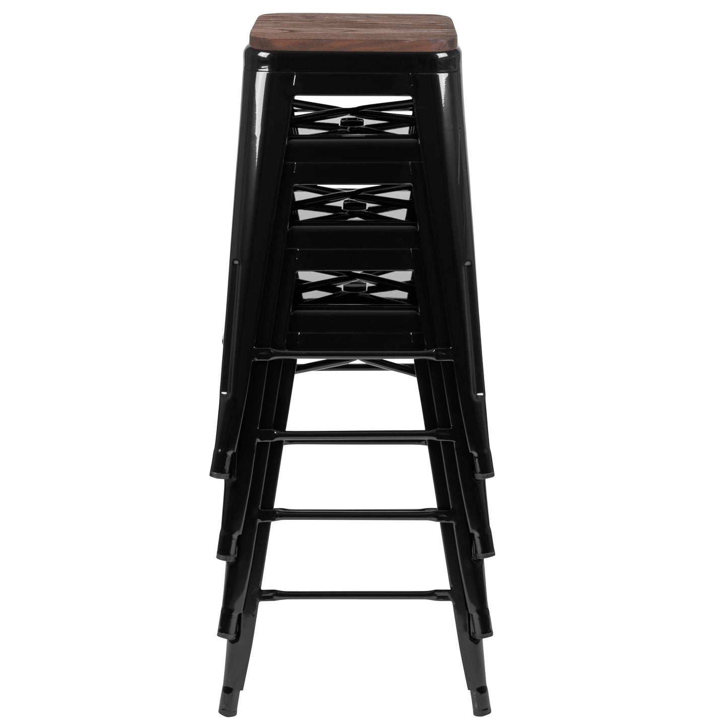 Cierra 24" High Metal Counter-Height, Indoor Bar Stool with Wood Seat in Black - Stackable Set of 4 Black