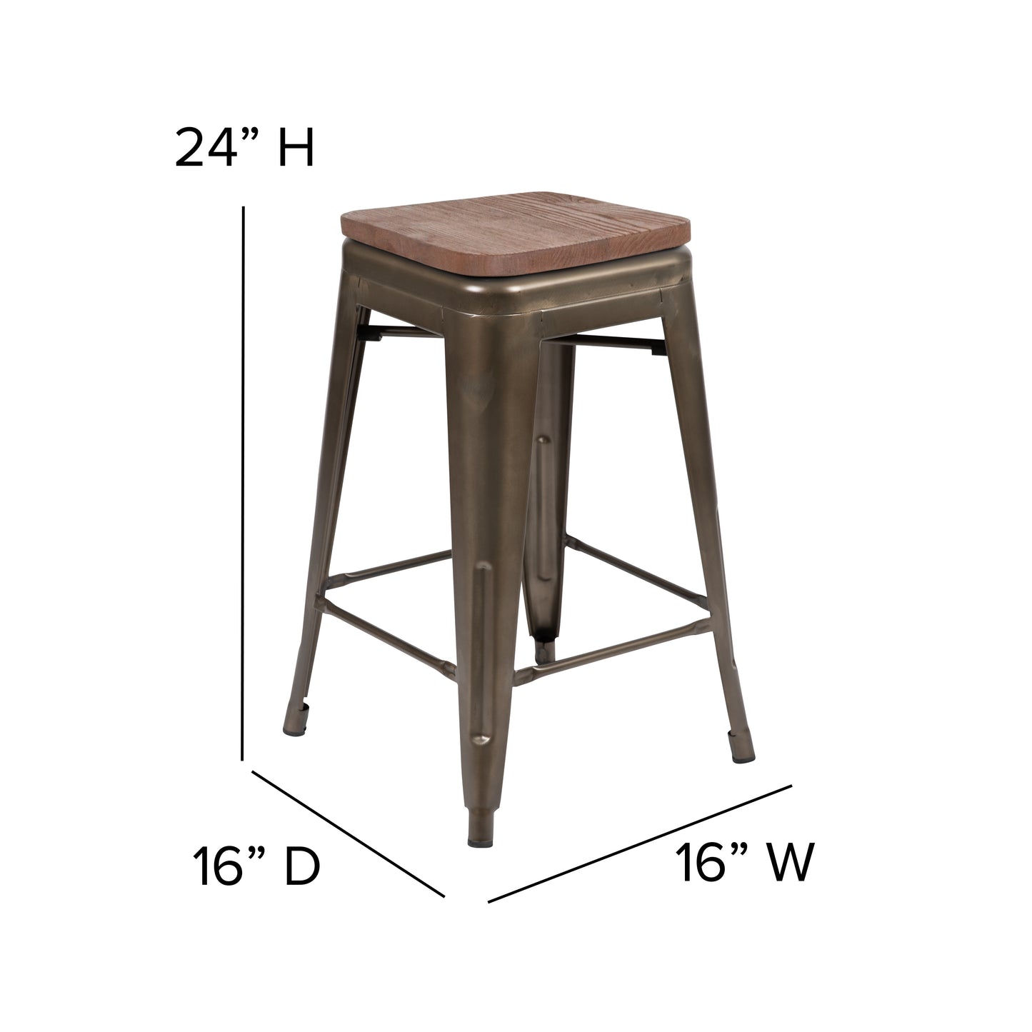 Cierra 24" High Metal Counter-Height, Indoor Bar Stool with Wood Seat in Gun Metal Gray - Stackable Set of 4 Gun Metal 4-ET-31320W-24-GN-R-GG