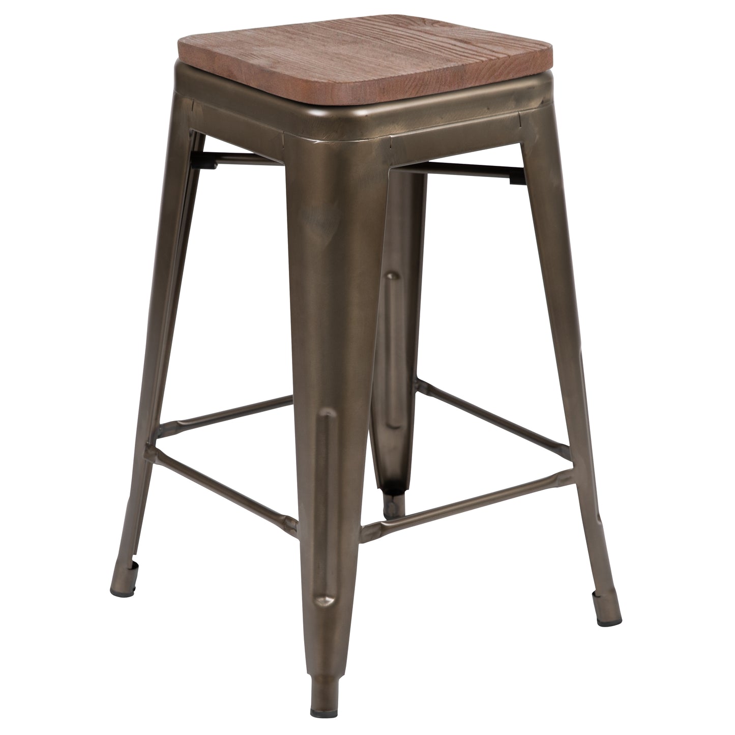 Cierra 24" High Metal Counter-Height, Indoor Bar Stool with Wood Seat in Gun Metal Gray - Stackable Set of 4 Gun Metal 4-ET-31320W-24-GN-R-GG