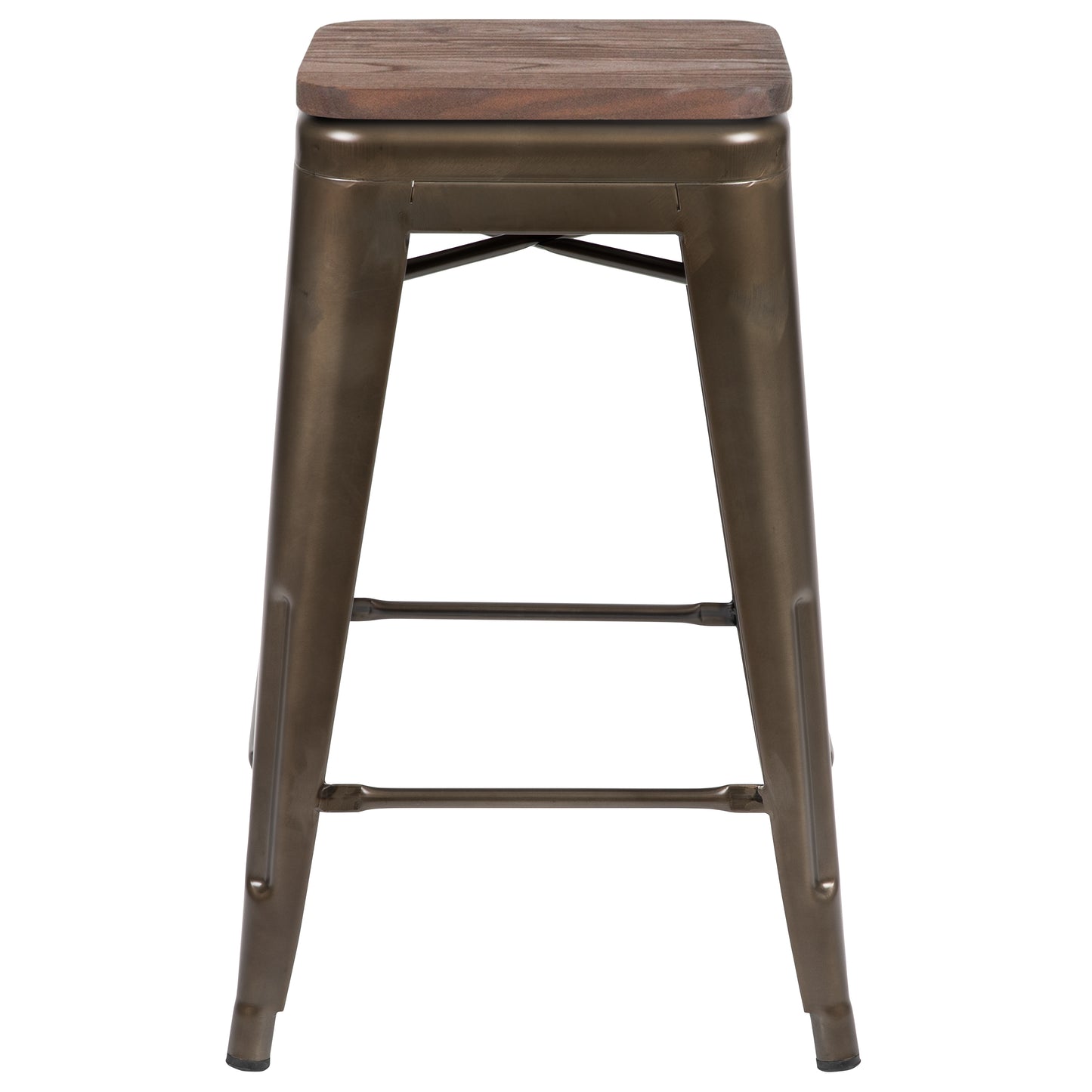 Cierra 24" High Metal Counter-Height, Indoor Bar Stool with Wood Seat in Gun Metal Gray - Stackable Set of 4 Gun Metal 4-ET-31320W-24-GN-R-GG