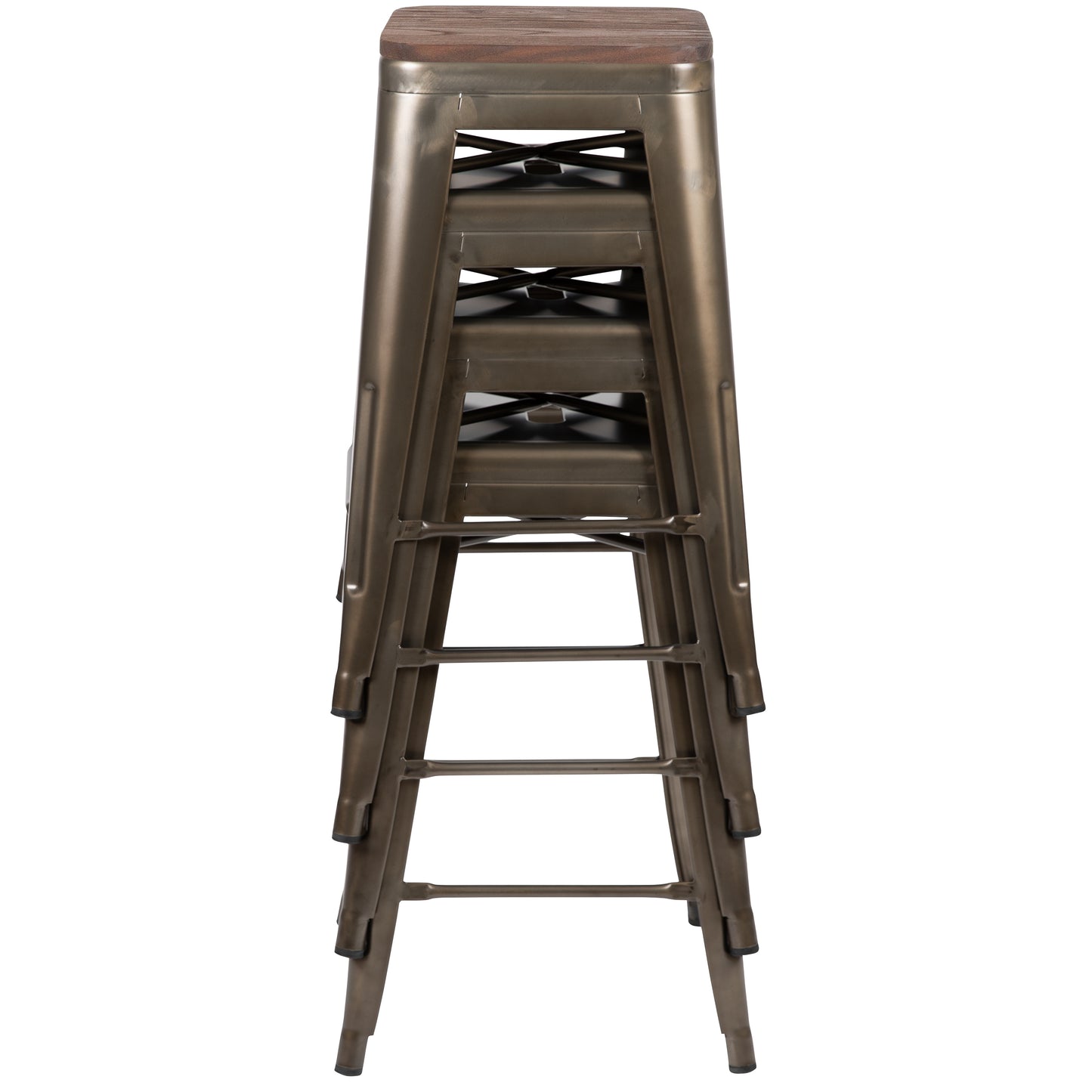 Cierra 24" High Metal Counter-Height, Indoor Bar Stool with Wood Seat in Gun Metal Gray - Stackable Set of 4 Gun Metal 4-ET-31320W-24-GN-R-GG
