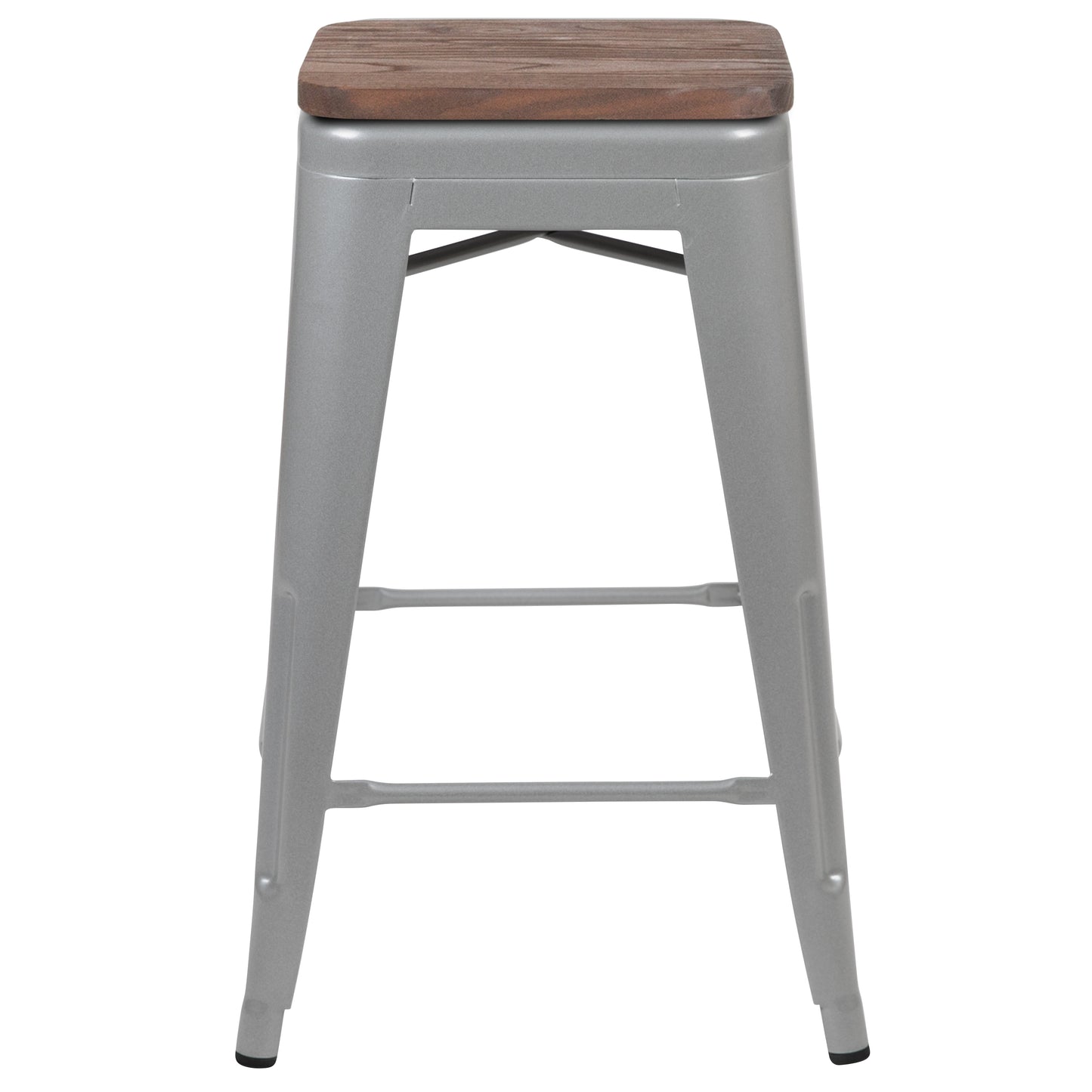 Cierra 24" High Metal Counter-Height, Indoor Bar Stool with Wood Seat in Silver - Stackable Set of 4 Silver