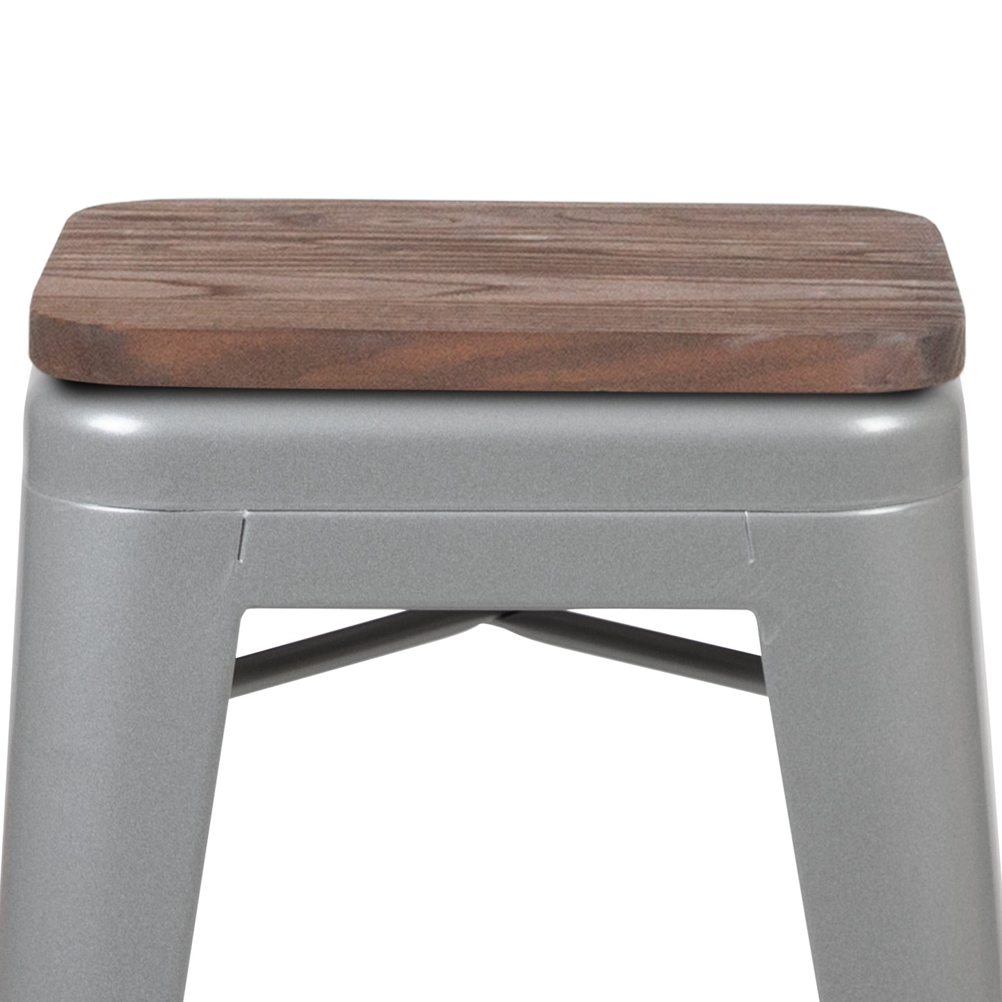 Cierra 24" High Metal Counter-Height, Indoor Bar Stool with Wood Seat in Silver - Stackable Set of 4 Silver