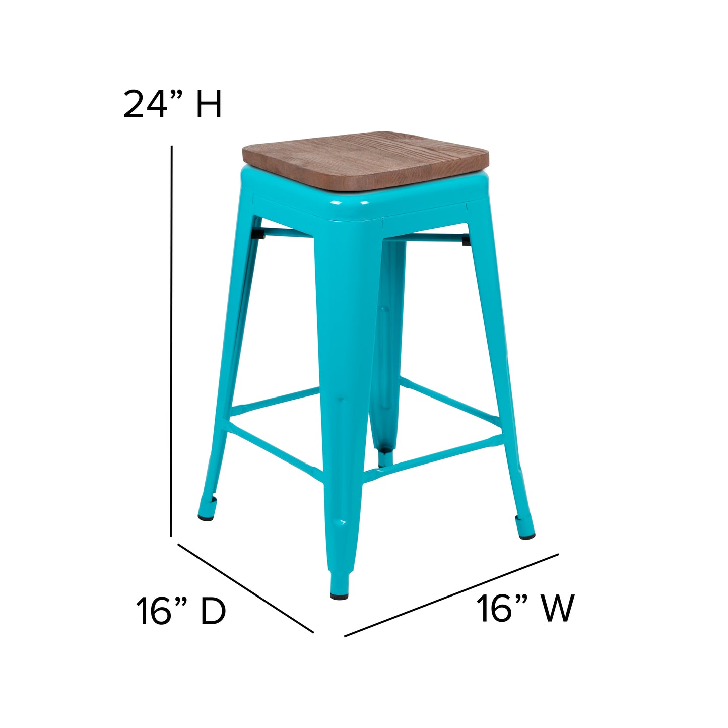 Cierra 24" High Metal Counter-Height, Indoor Bar Stool with Wood Seat in Teal - Stackable Set of 4 Teal