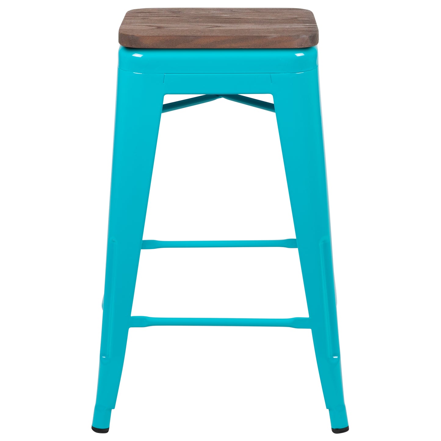 Cierra 24" High Metal Counter-Height, Indoor Bar Stool with Wood Seat in Teal - Stackable Set of 4 Teal