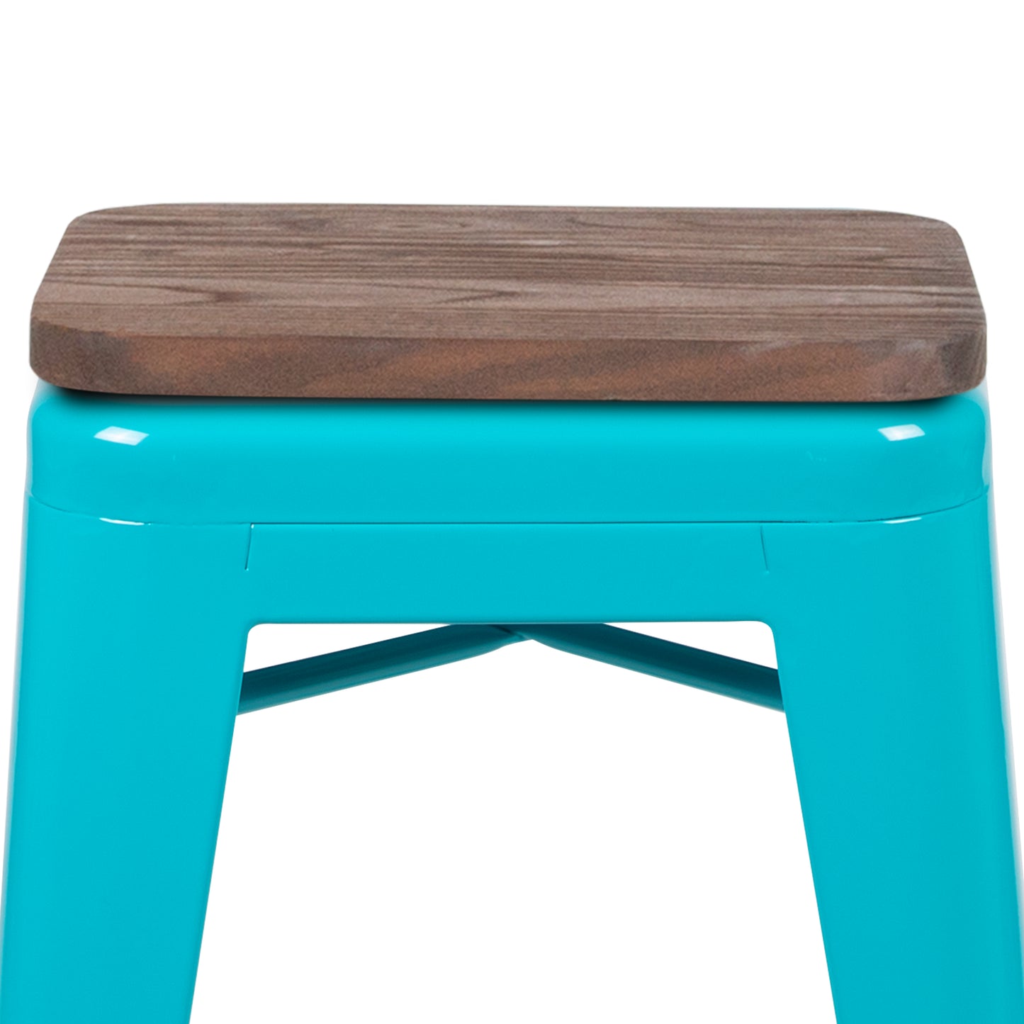 Cierra 24" High Metal Counter-Height, Indoor Bar Stool with Wood Seat in Teal - Stackable Set of 4 Teal