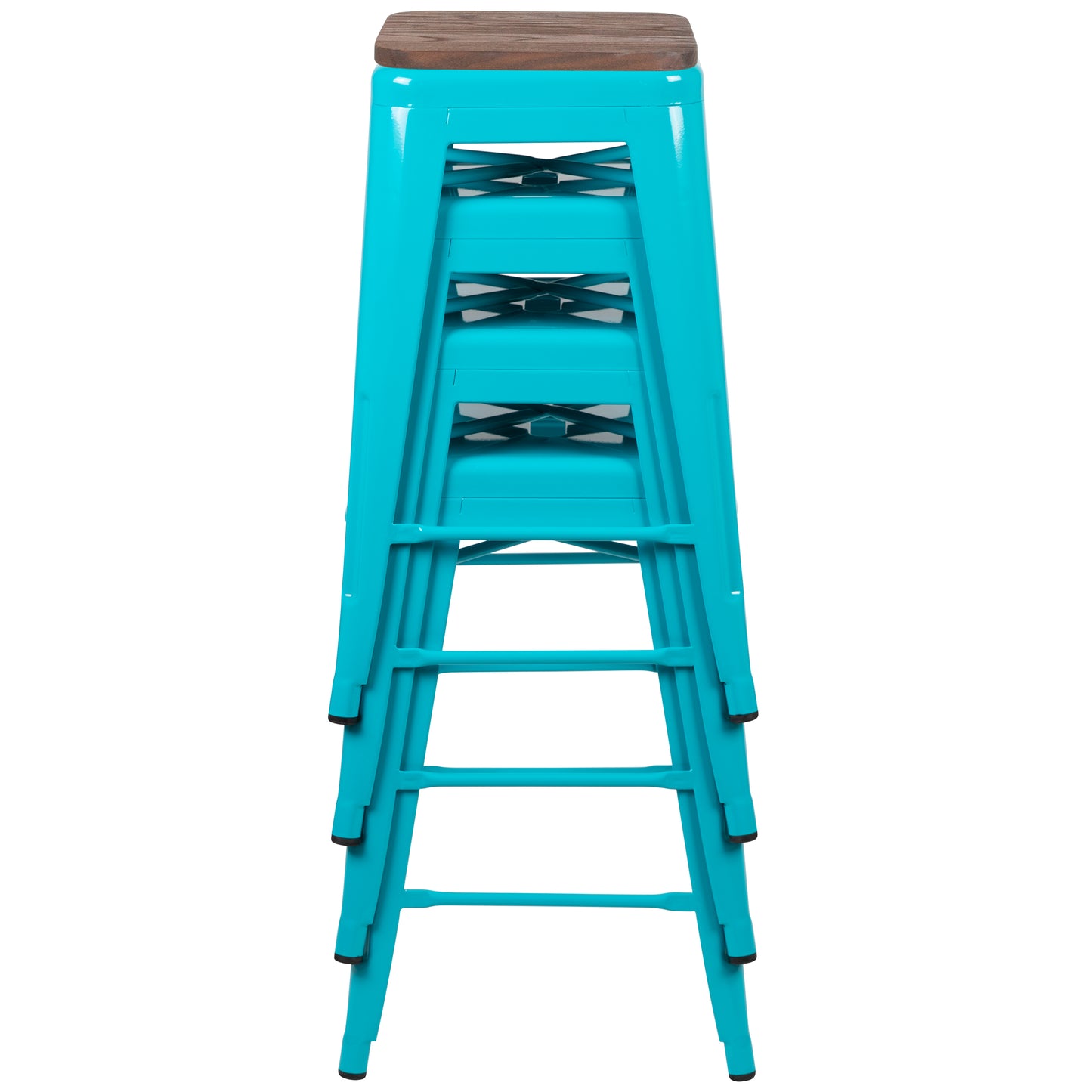 Cierra 24" High Metal Counter-Height, Indoor Bar Stool with Wood Seat in Teal - Stackable Set of 4 Teal