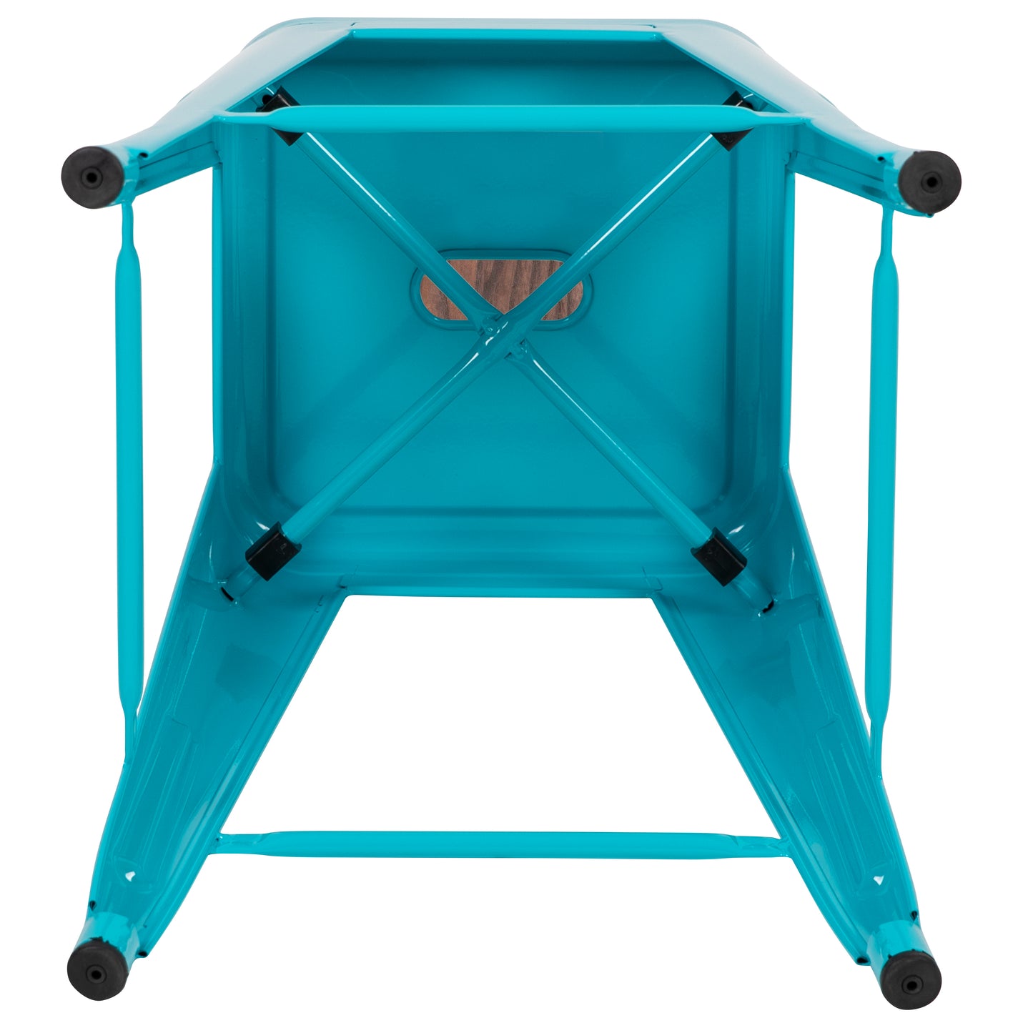 Cierra 24" High Metal Counter-Height, Indoor Bar Stool with Wood Seat in Teal - Stackable Set of 4 Teal