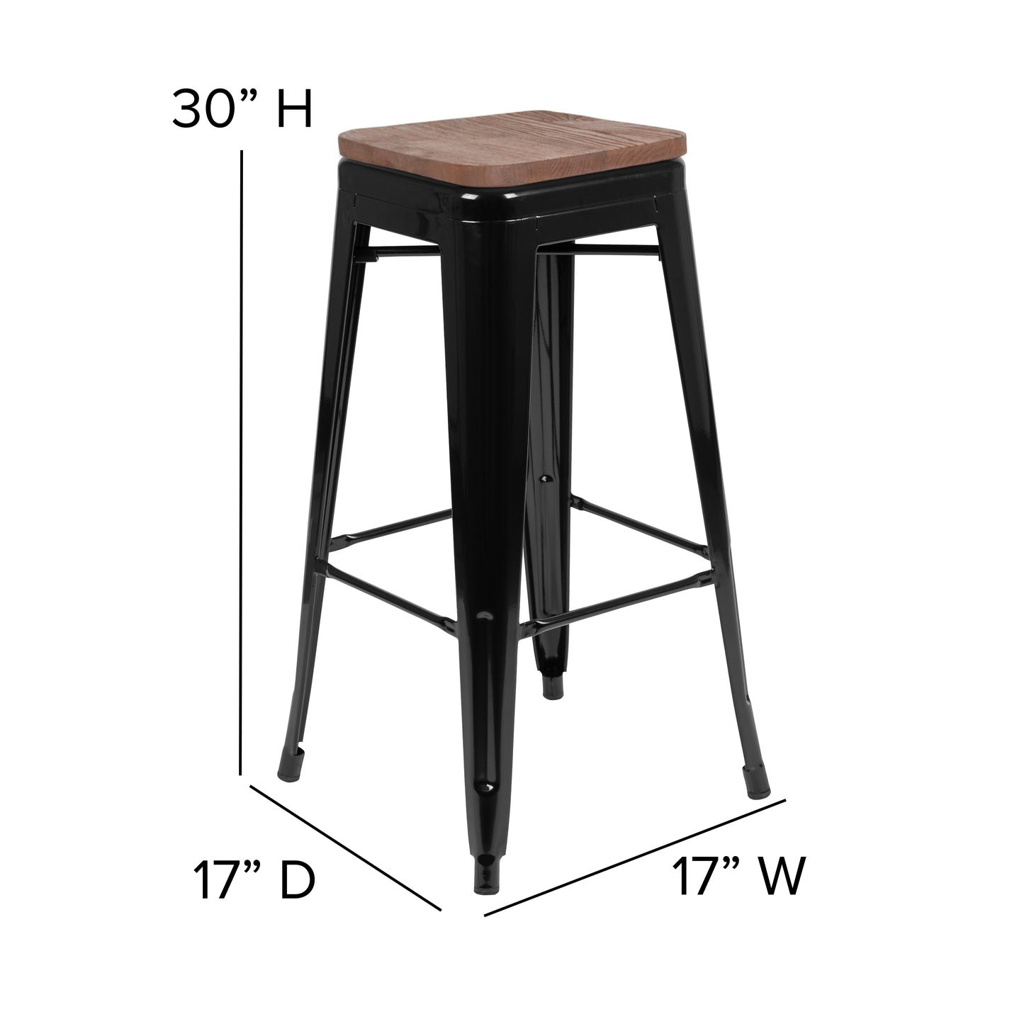 Cierra 30" High Metal Indoor Bar Stool with Wood Seat in Black - Stackable Set of 4 Black