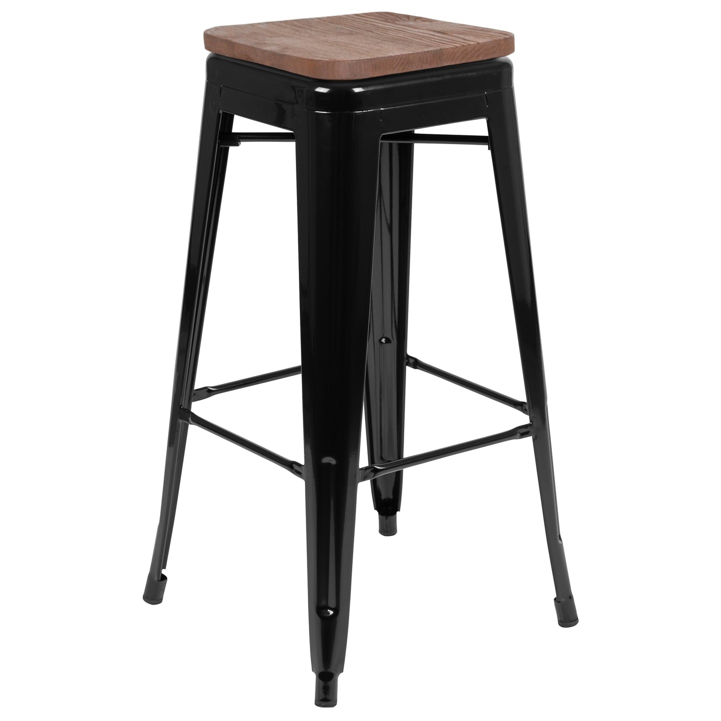Cierra 30" High Metal Indoor Bar Stool with Wood Seat in Black - Stackable Set of 4 Black