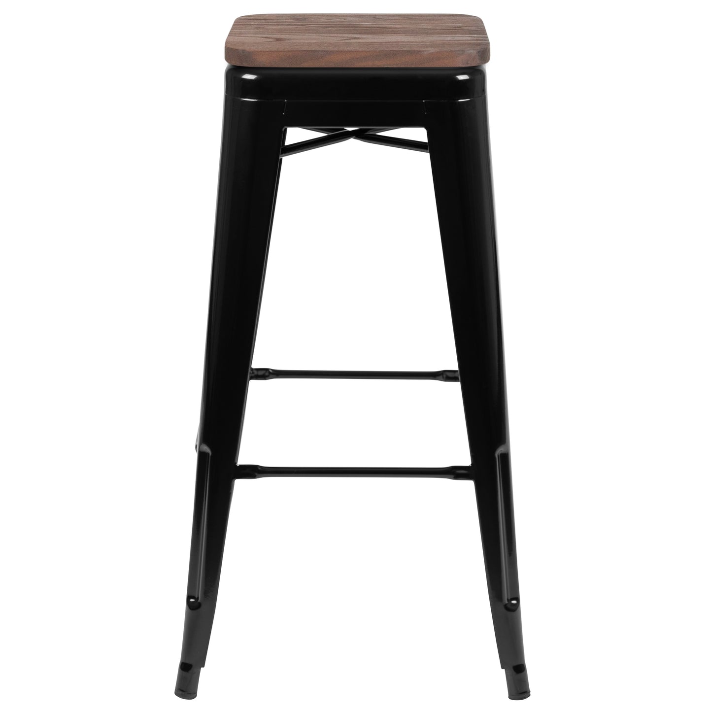 Cierra 30" High Metal Indoor Bar Stool with Wood Seat in Black - Stackable Set of 4 Black