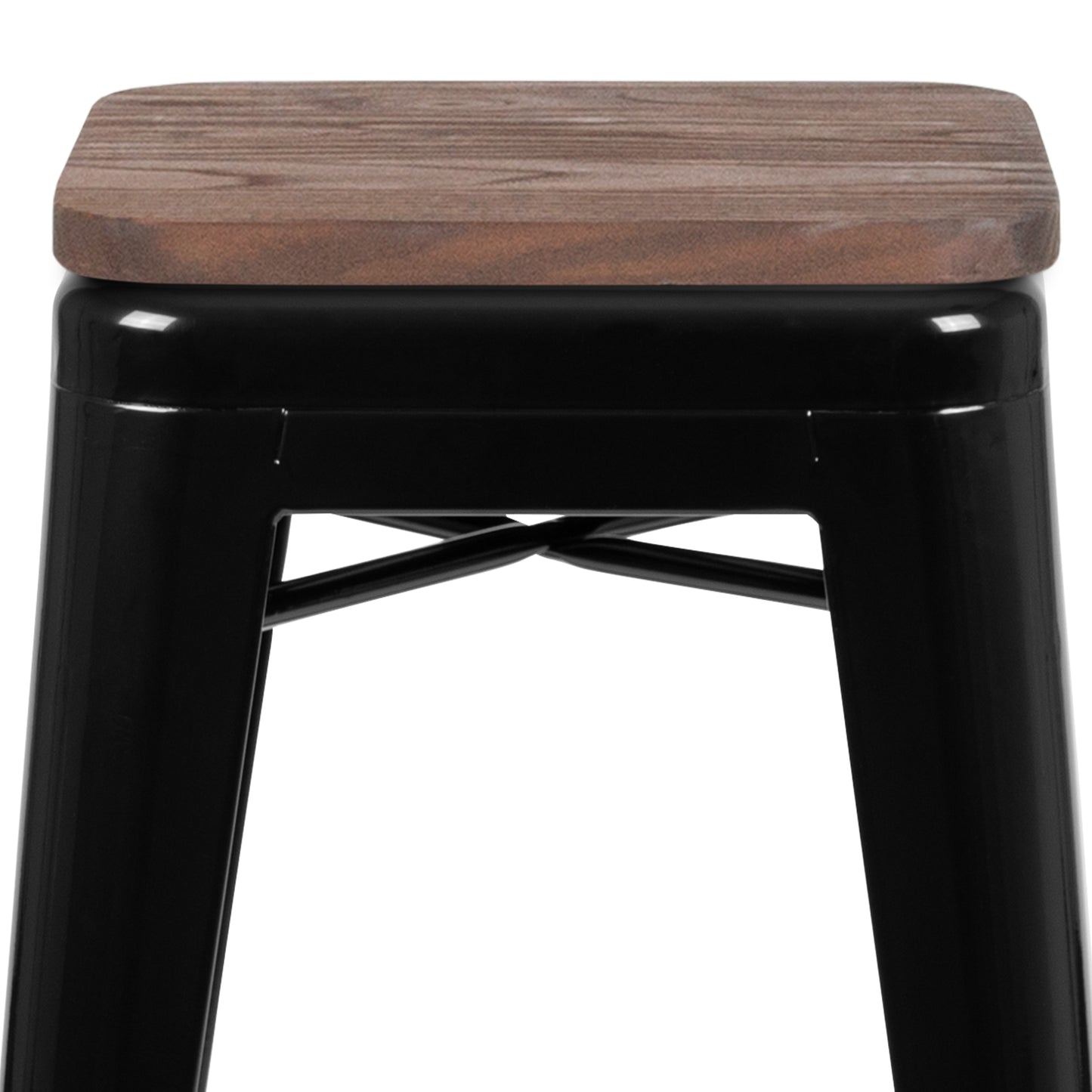 Cierra 30" High Metal Indoor Bar Stool with Wood Seat in Black - Stackable Set of 4 Black