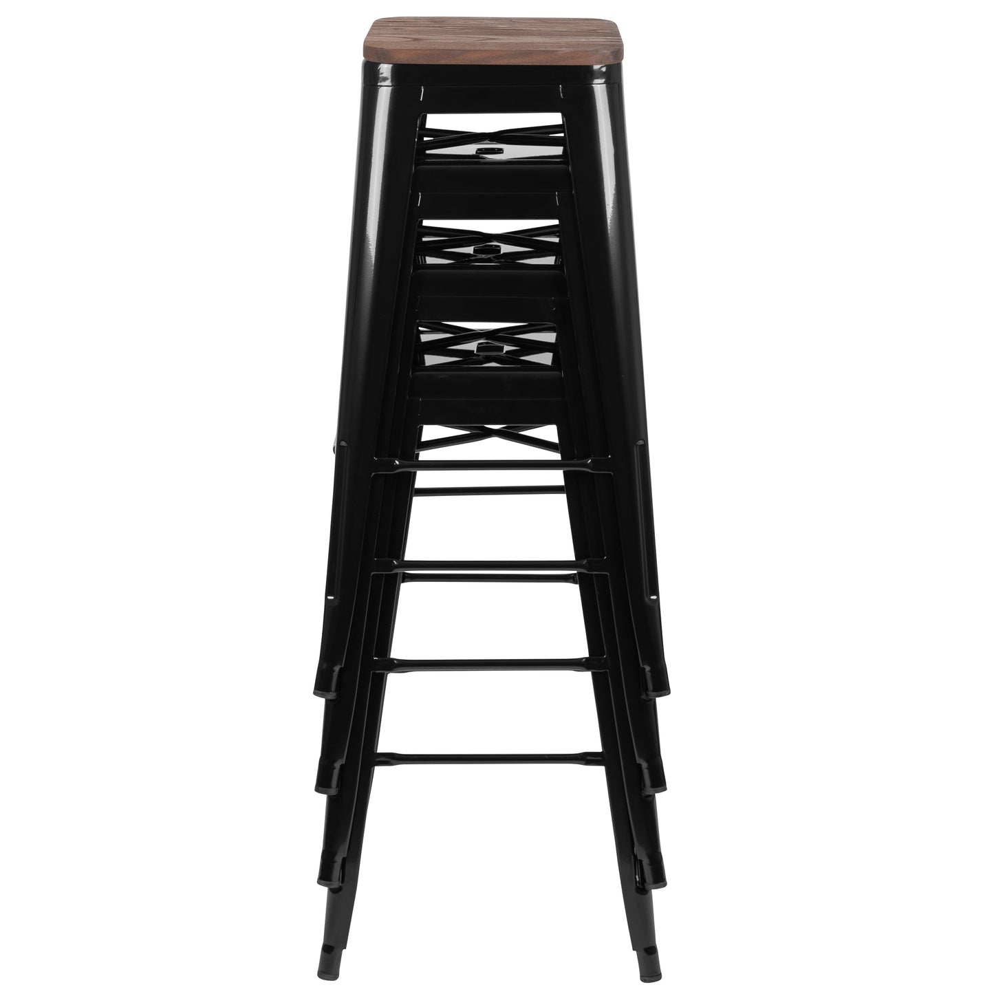 Cierra 30" High Metal Indoor Bar Stool with Wood Seat in Black - Stackable Set of 4 Black