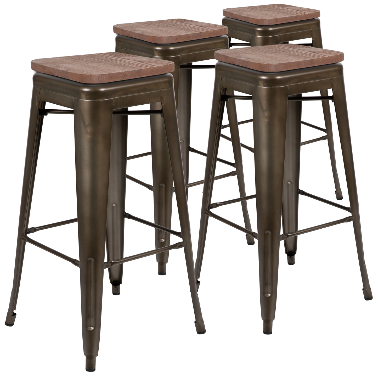 Cierra 30" High Metal Indoor Bar Stool with Wood Seat in Gun Metal Gray - Stackable Set of 4 Gun Metal
