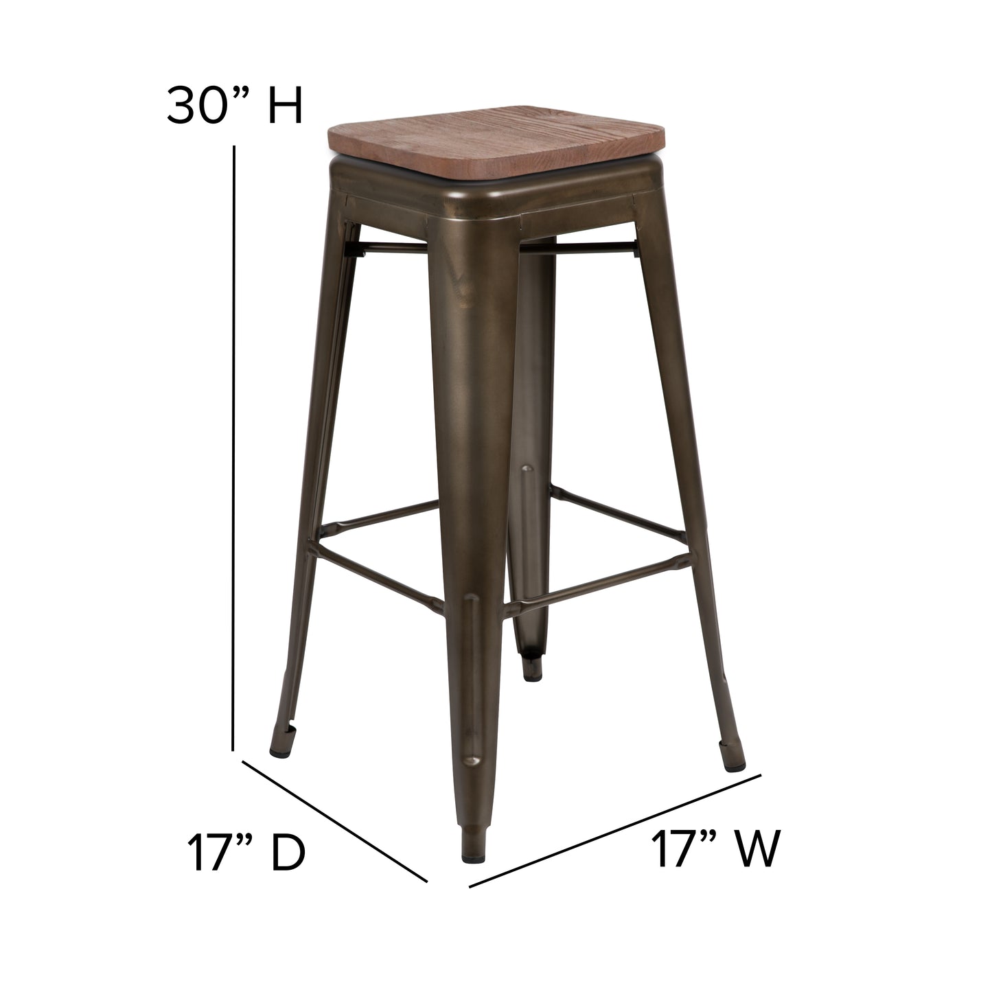 Cierra 30" High Metal Indoor Bar Stool with Wood Seat in Gun Metal Gray - Stackable Set of 4 Gun Metal