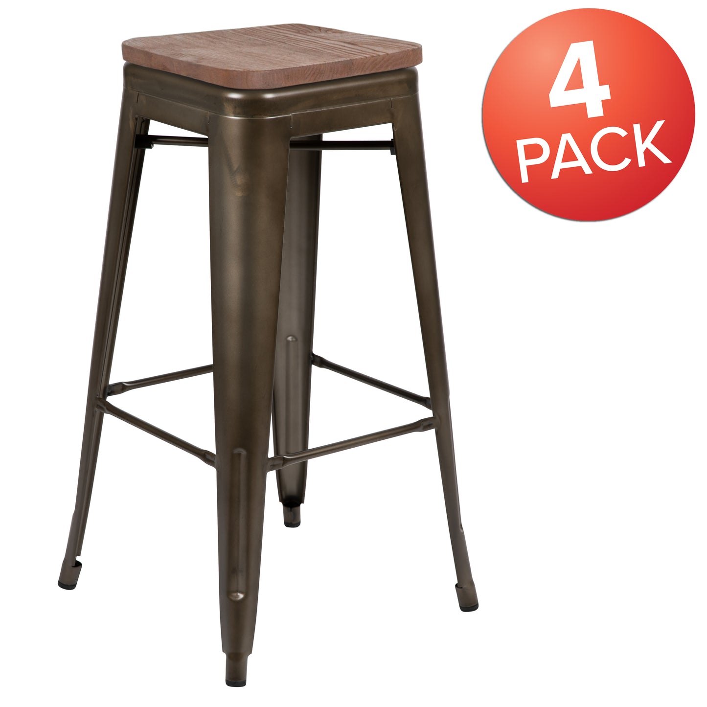 Cierra 30" High Metal Indoor Bar Stool with Wood Seat in Gun Metal Gray - Stackable Set of 4 Gun Metal
