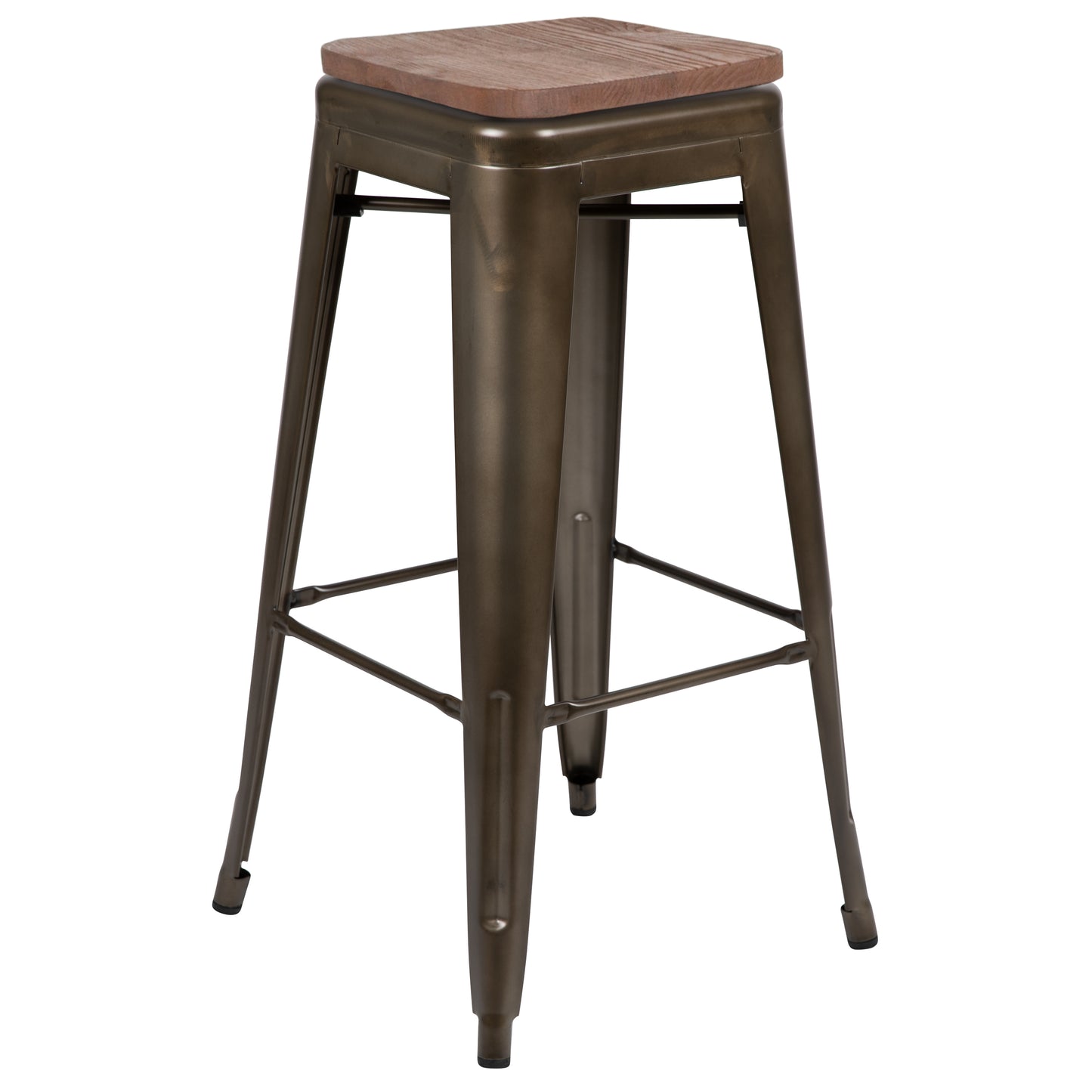 Cierra 30" High Metal Indoor Bar Stool with Wood Seat in Gun Metal Gray - Stackable Set of 4 Gun Metal
