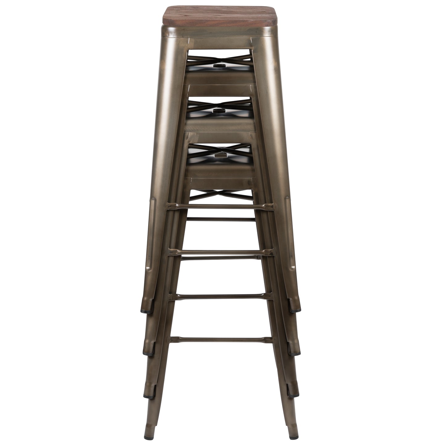 Cierra 30" High Metal Indoor Bar Stool with Wood Seat in Gun Metal Gray - Stackable Set of 4 Gun Metal