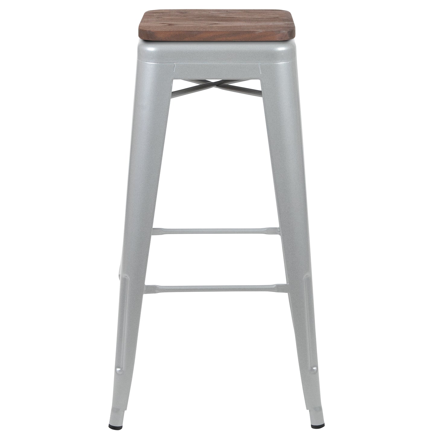 Cierra 30" High Metal Indoor Bar Stool with Wood Seat in Silver - Stackable Set of 4 Silver