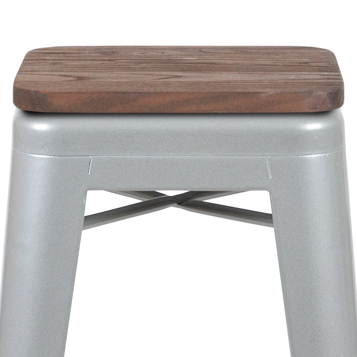 Cierra 30" High Metal Indoor Bar Stool with Wood Seat in Silver - Stackable Set of 4 Silver