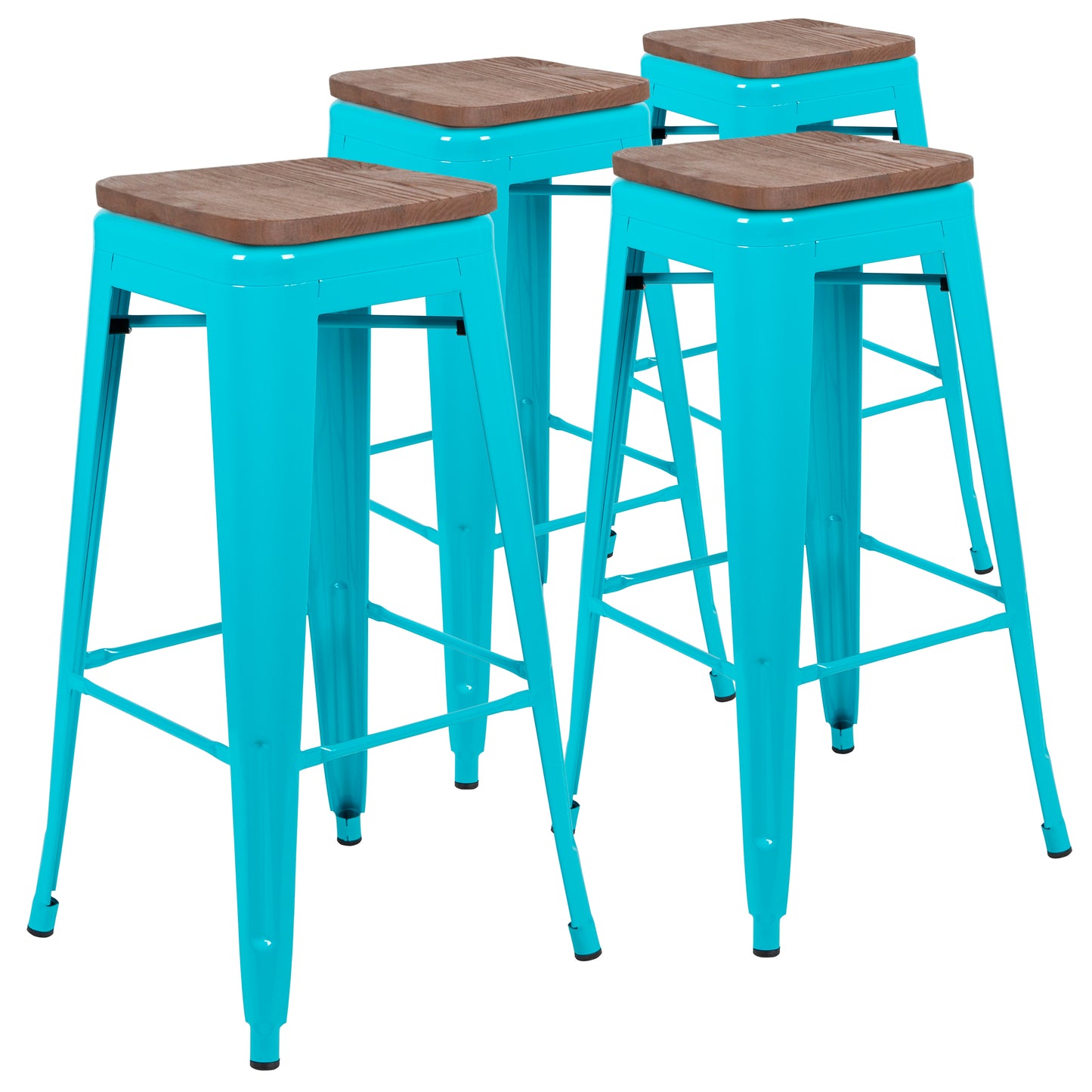 Cierra 30" High Metal Indoor Bar Stool with Wood Seat in Teal - Stackable Set of 4 Teal