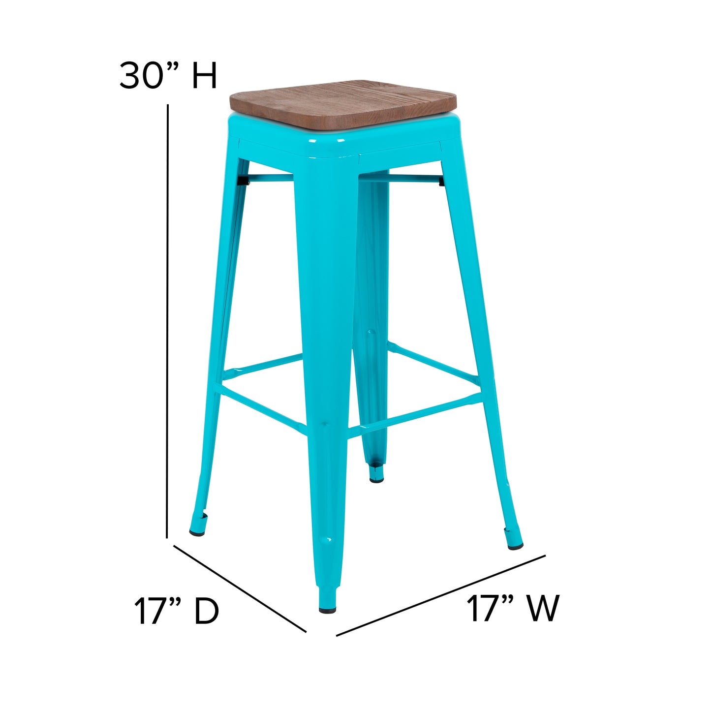 Cierra 30" High Metal Indoor Bar Stool with Wood Seat in Teal - Stackable Set of 4 Teal
