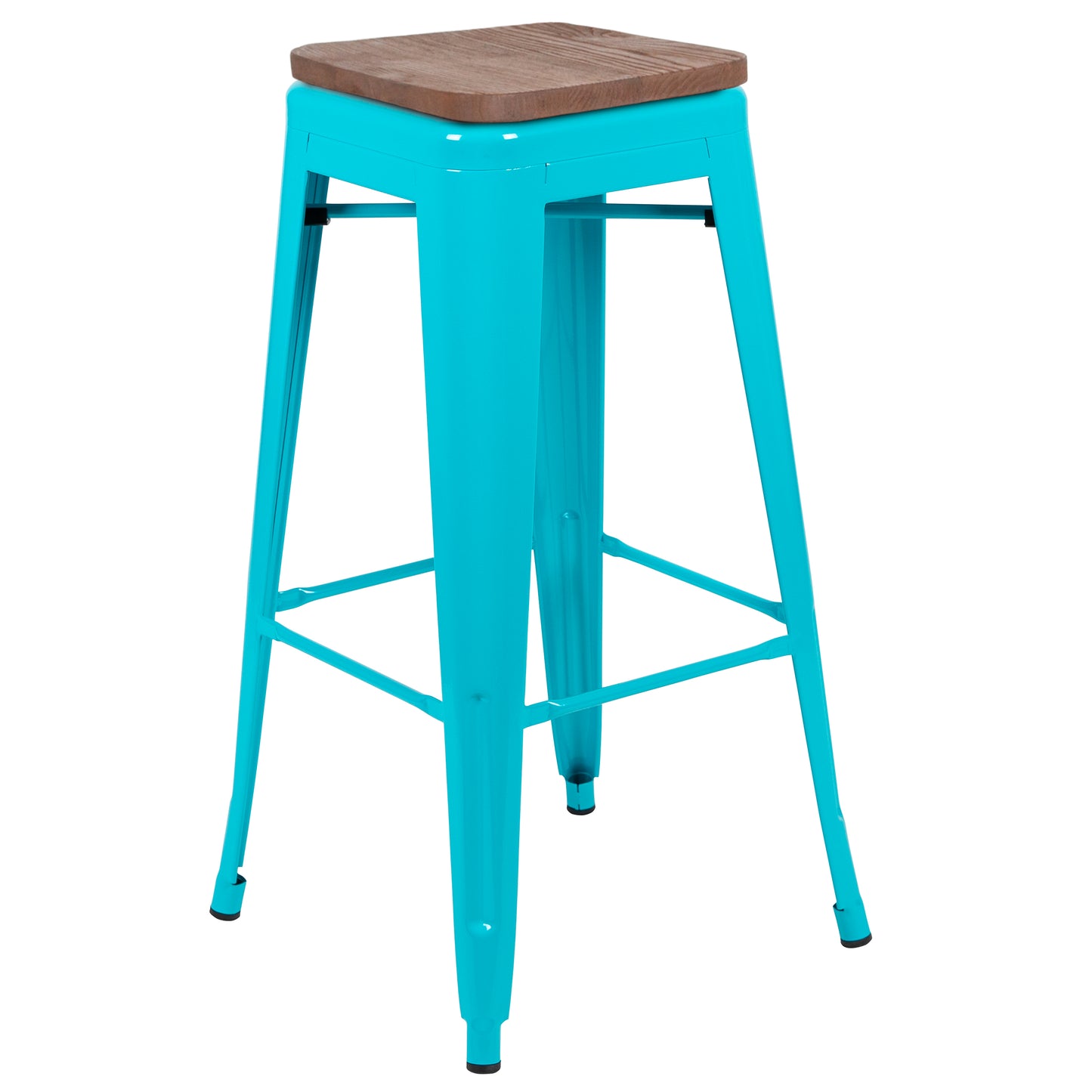 Cierra 30" High Metal Indoor Bar Stool with Wood Seat in Teal - Stackable Set of 4 Teal