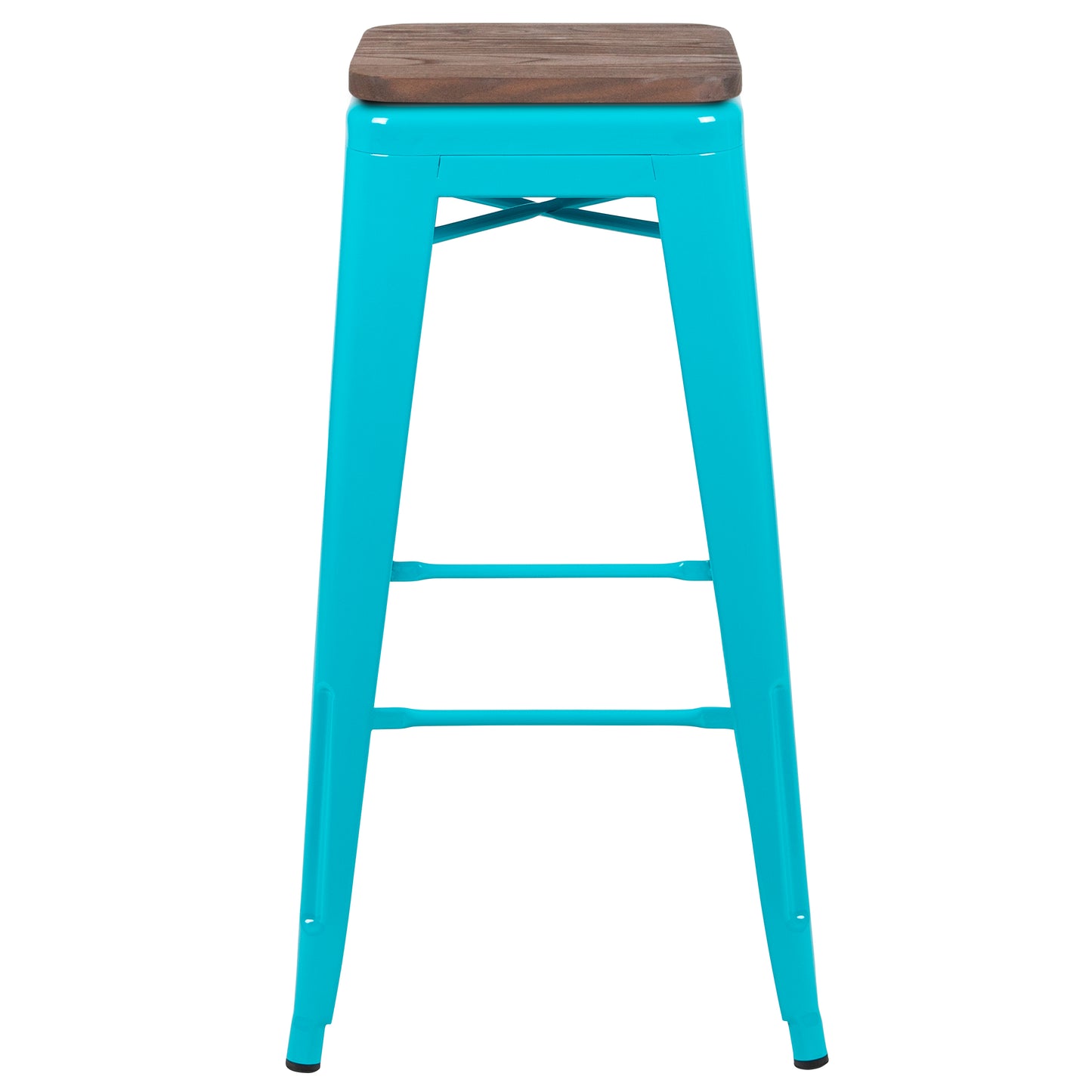 Cierra 30" High Metal Indoor Bar Stool with Wood Seat in Teal - Stackable Set of 4 Teal