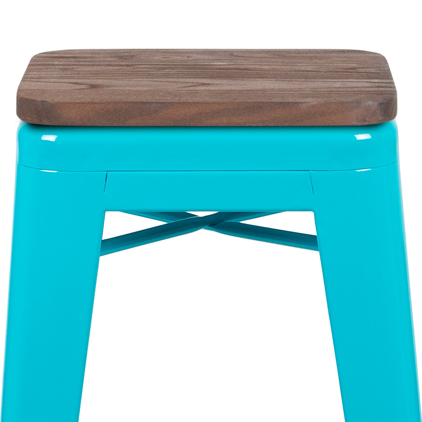 Cierra 30" High Metal Indoor Bar Stool with Wood Seat in Teal - Stackable Set of 4 Teal
