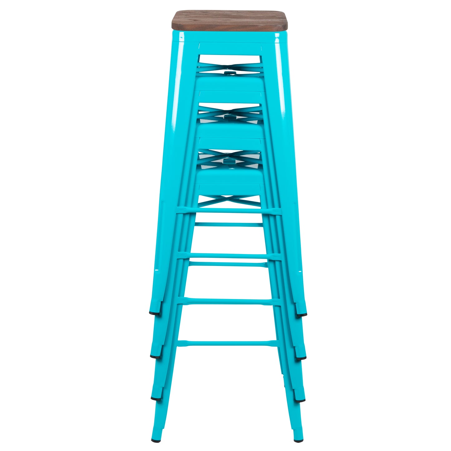 Cierra 30" High Metal Indoor Bar Stool with Wood Seat in Teal - Stackable Set of 4 Teal