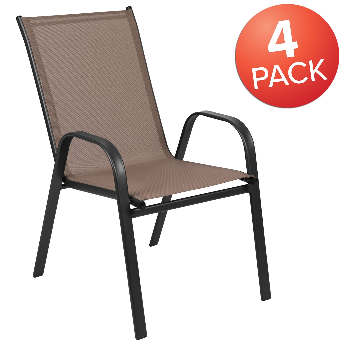 4 Pack Brazos Series Brown Outdoor Stack Chair with Flex Comfort Material and Metal Frame Brown