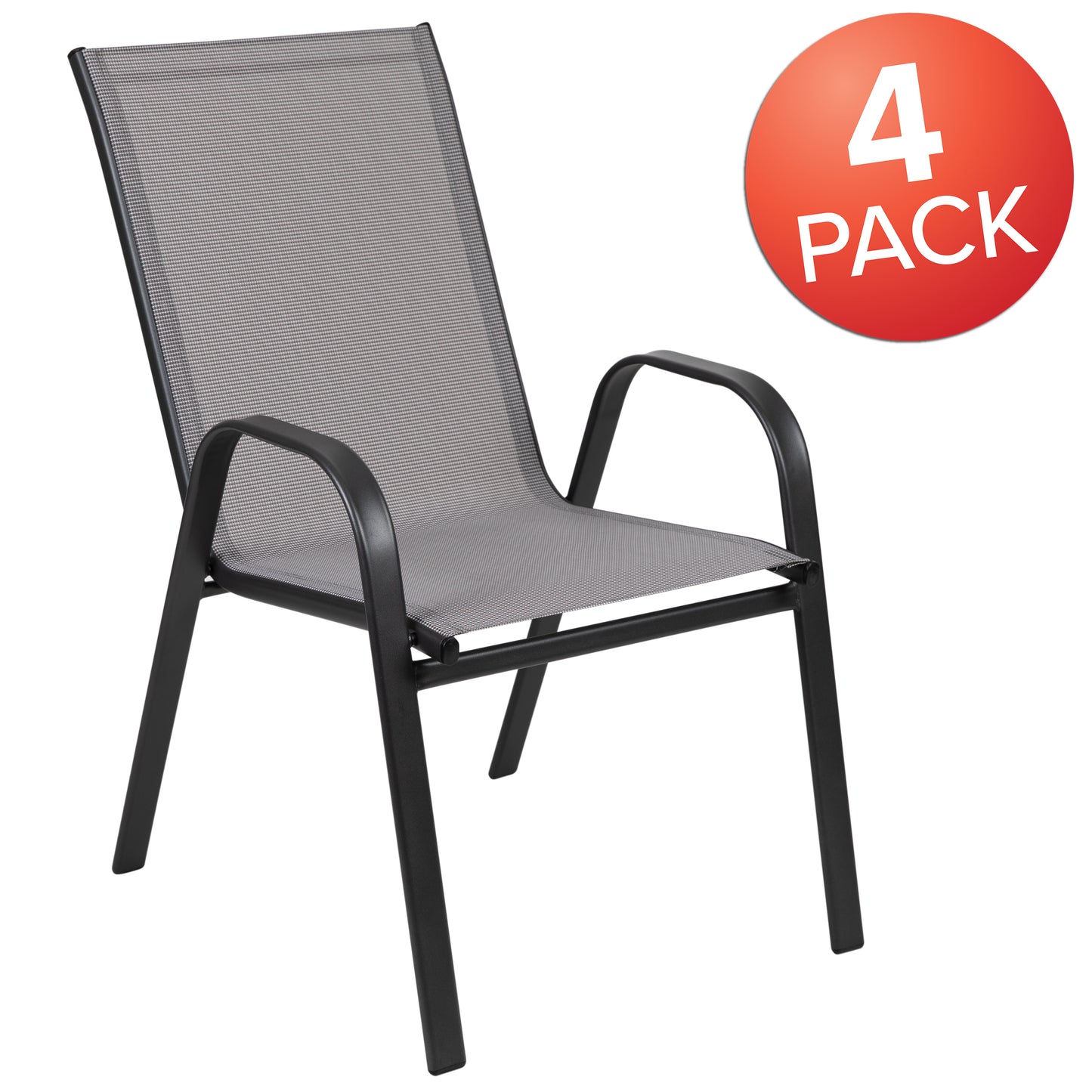 4 Pack Brazos Series Gray Outdoor Stack Chair with Flex Comfort Material and Metal Frame Gray