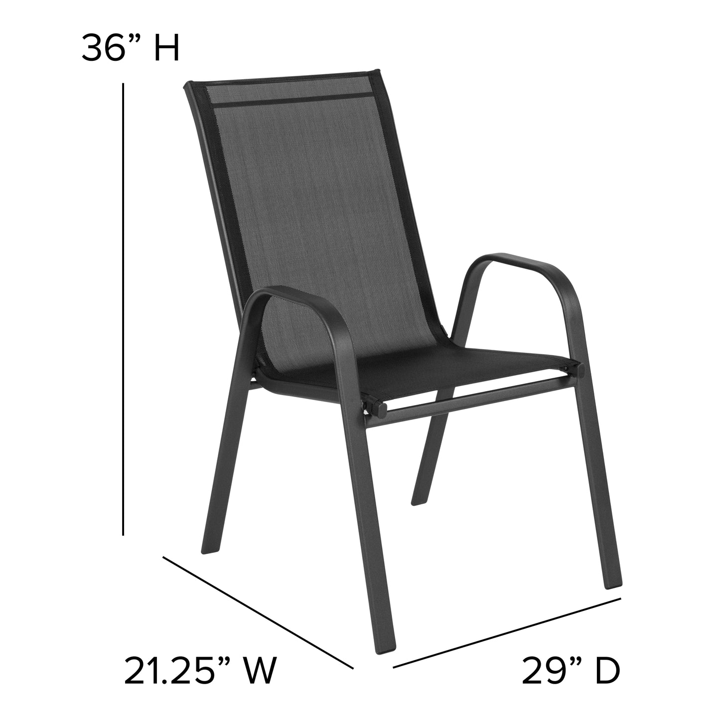 4 Pack Brazos Series Black Outdoor Stack Chair with Flex Comfort Material and Metal Frame Black