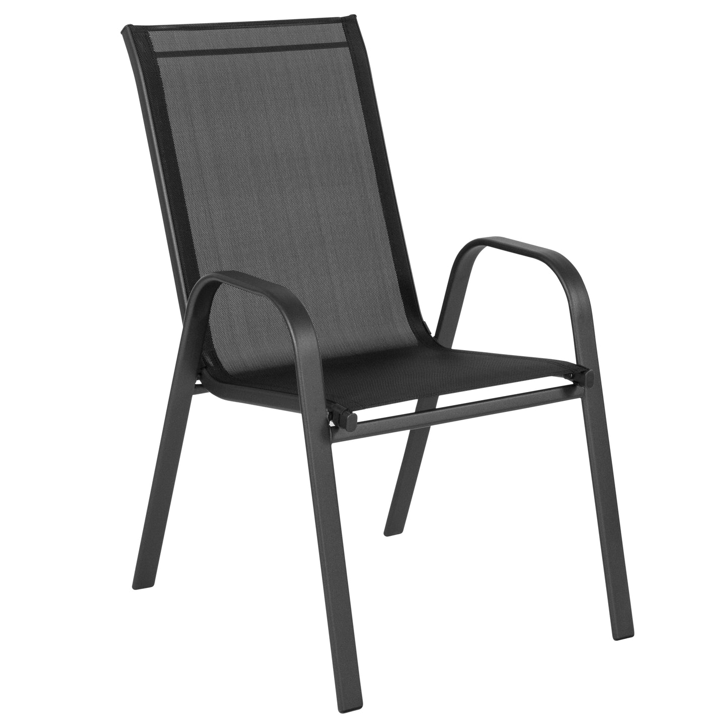4 Pack Brazos Series Black Outdoor Stack Chair with Flex Comfort Material and Metal Frame Black