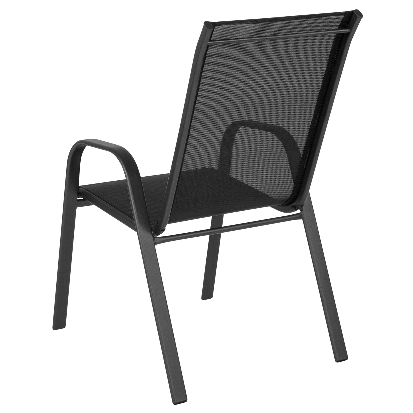 4 Pack Brazos Series Black Outdoor Stack Chair with Flex Comfort Material and Metal Frame Black