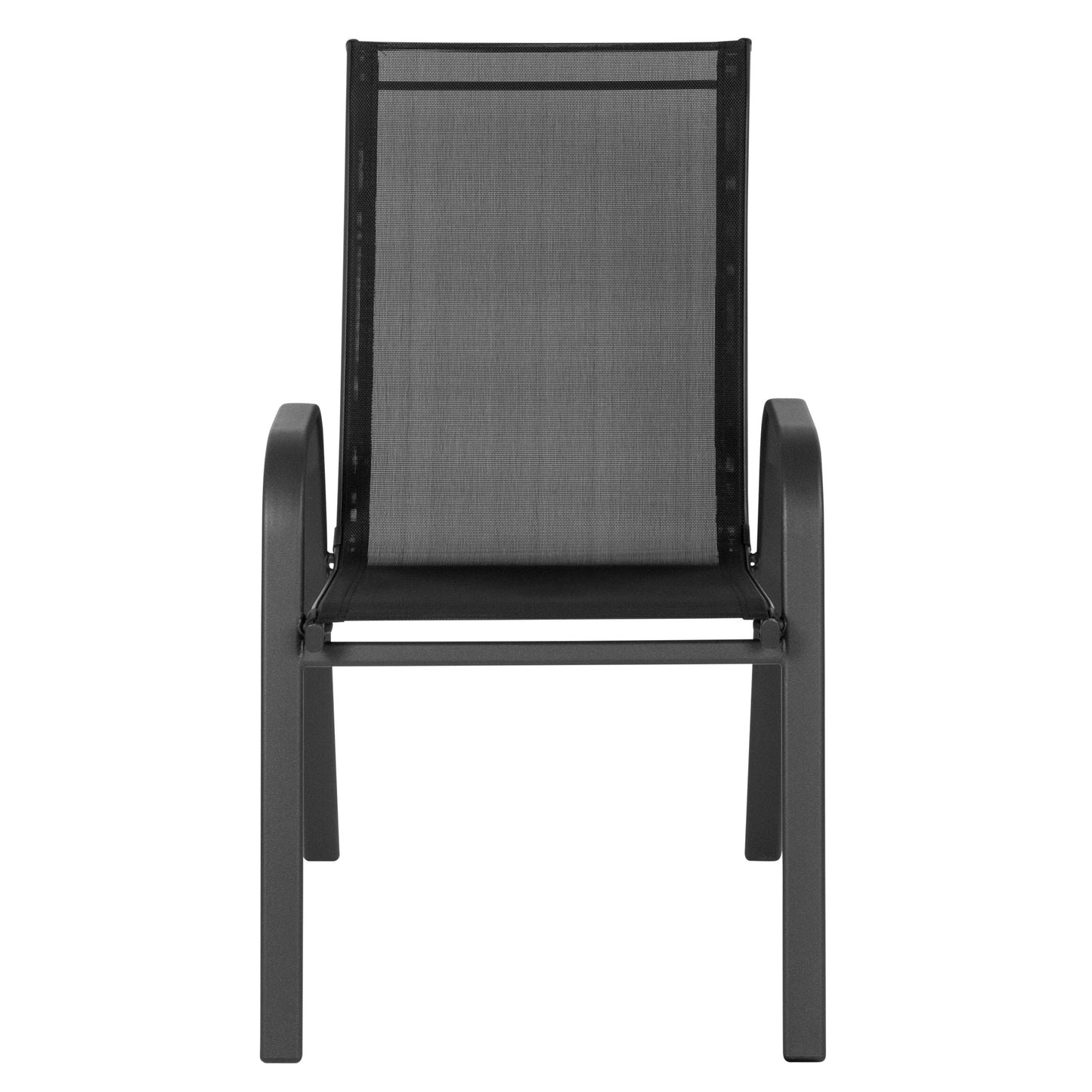 4 Pack Brazos Series Black Outdoor Stack Chair with Flex Comfort Material and Metal Frame Black