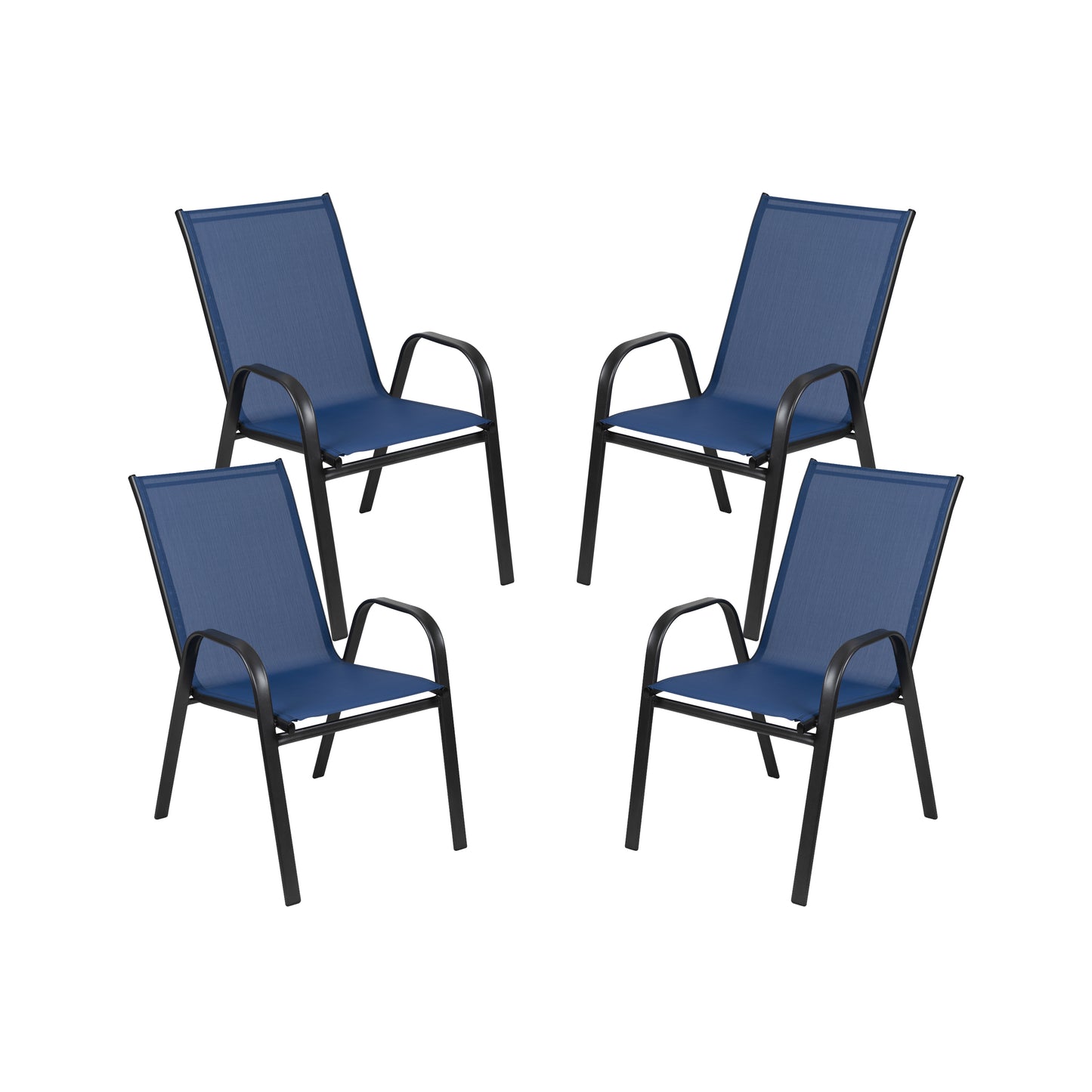 4 Pack Brazos Series Navy Outdoor Stack Chair with Flex Comfort Material and Metal Frame Navy