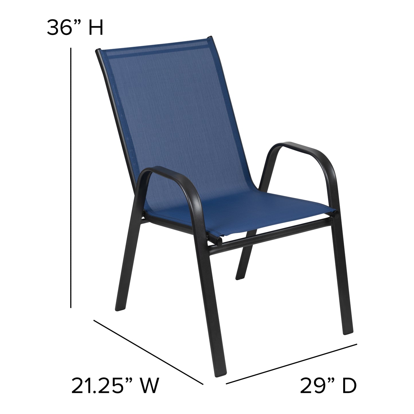 4 Pack Brazos Series Navy Outdoor Stack Chair with Flex Comfort Material and Metal Frame Navy