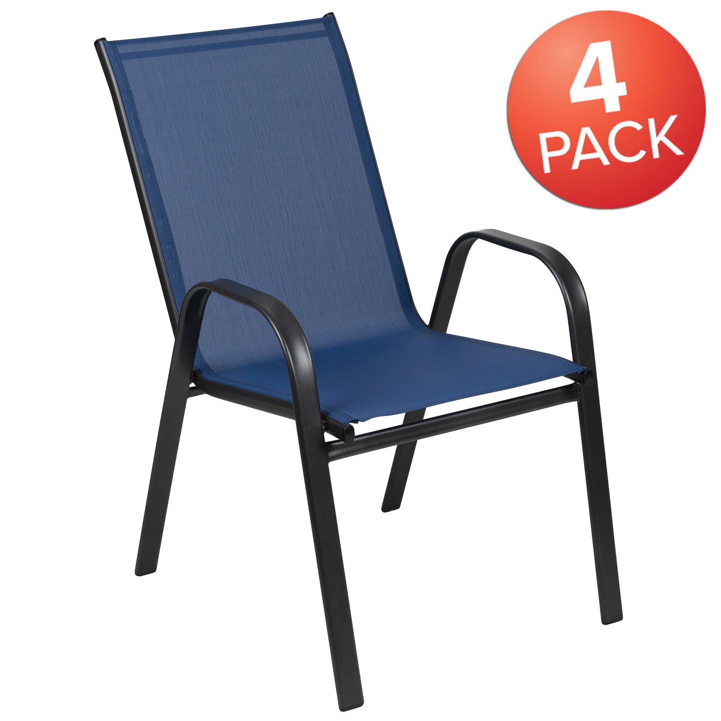 4 Pack Brazos Series Navy Outdoor Stack Chair with Flex Comfort Material and Metal Frame Navy