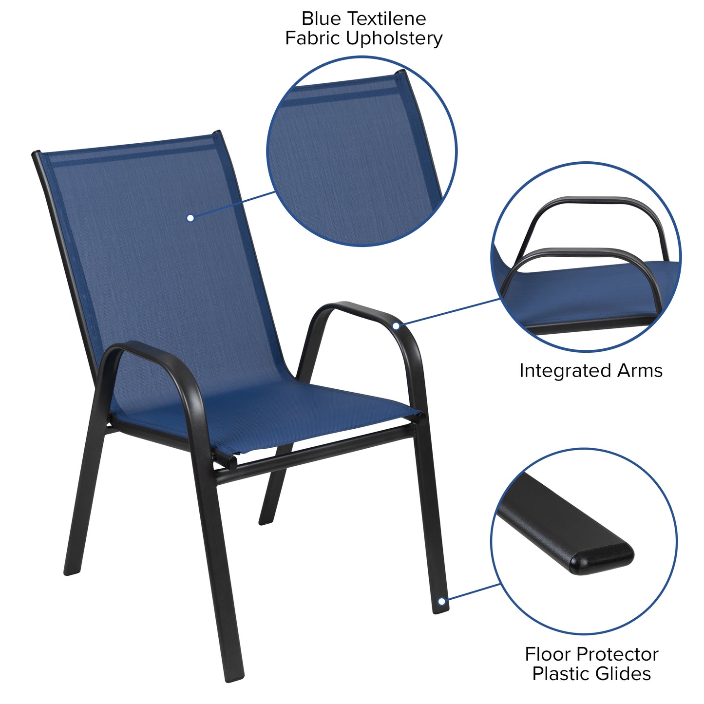 4 Pack Brazos Series Navy Outdoor Stack Chair with Flex Comfort Material and Metal Frame Navy