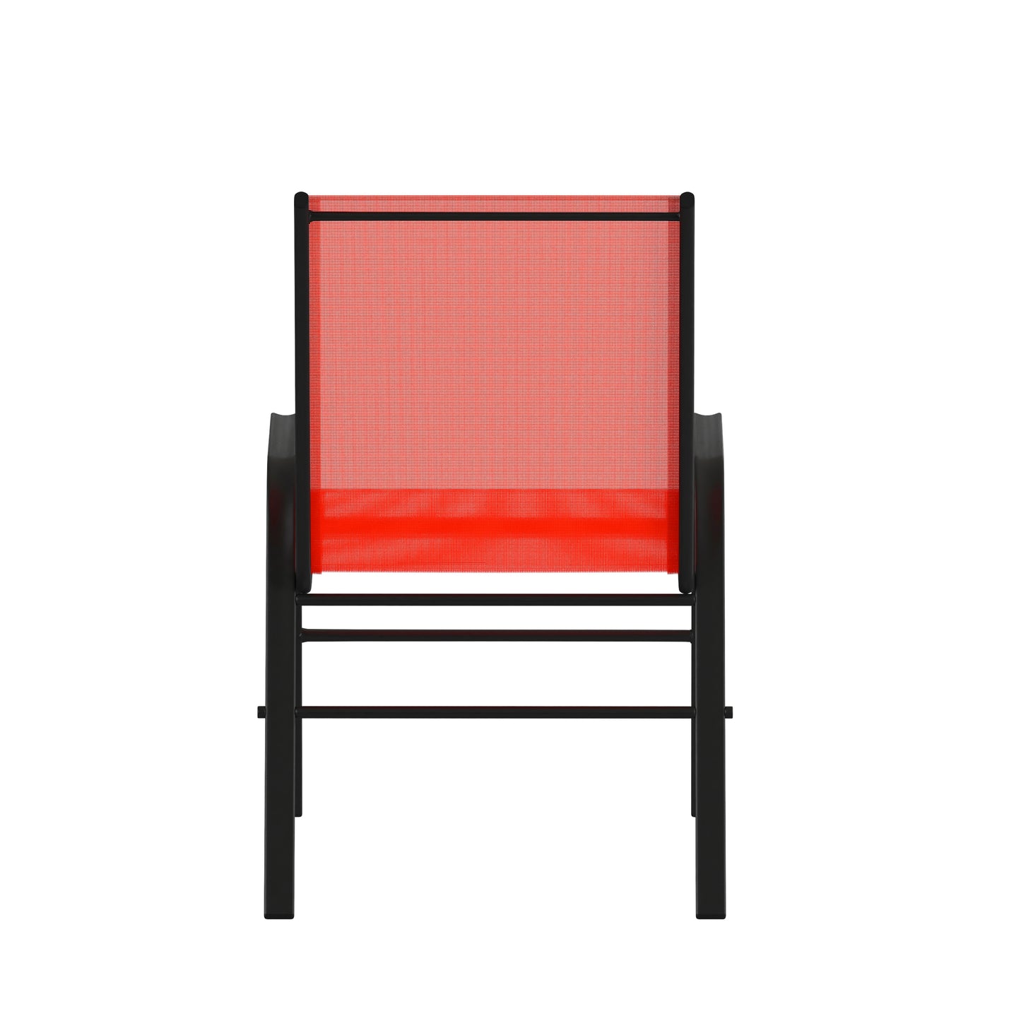 4 Pack Brazos Series Black Outdoor Stack Chair with Flex Comfort Material and Metal Frame Red