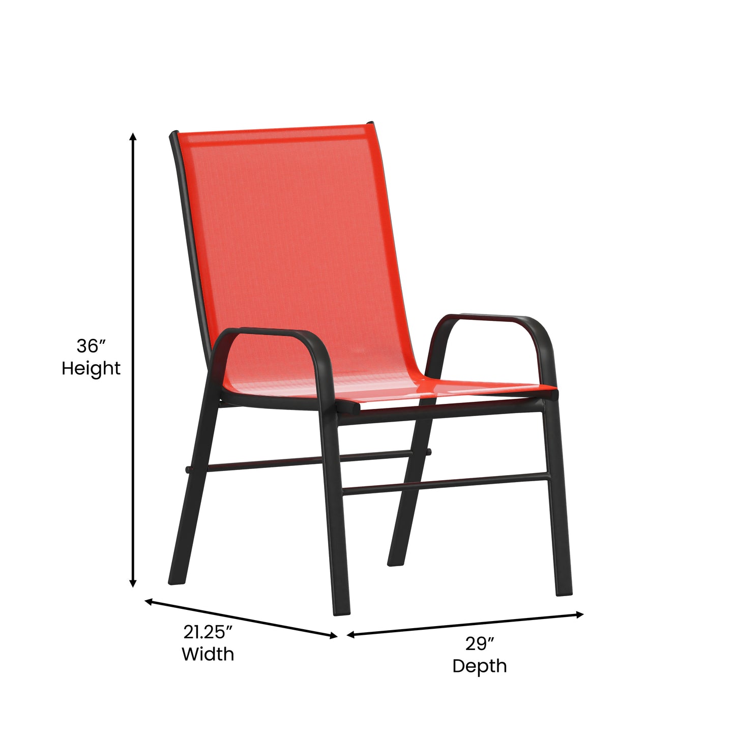 4 Pack Brazos Series Black Outdoor Stack Chair with Flex Comfort Material and Metal Frame Red
