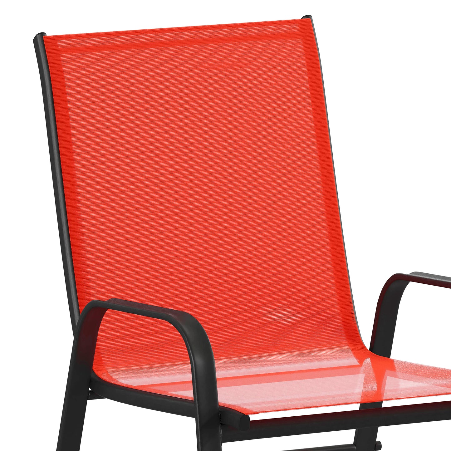 4 Pack Brazos Series Black Outdoor Stack Chair with Flex Comfort Material and Metal Frame Red