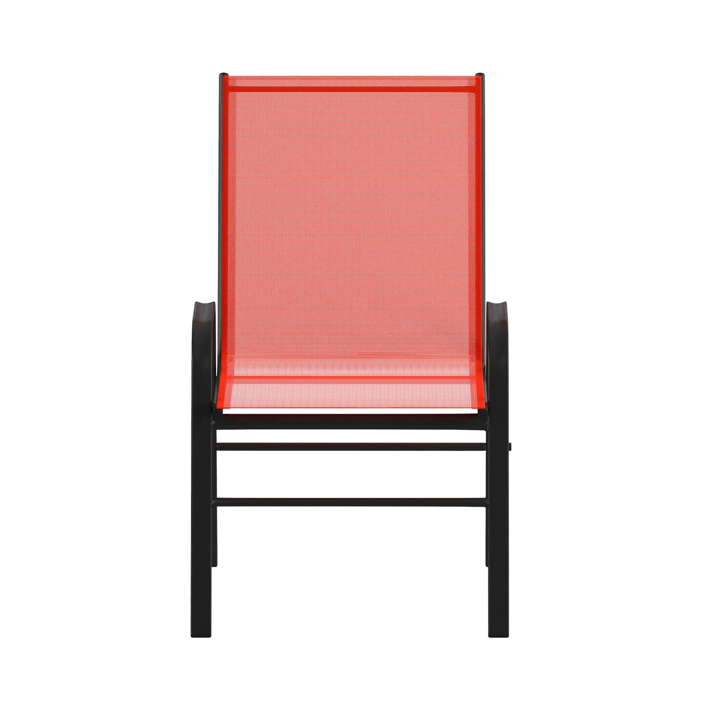 4 Pack Brazos Series Black Outdoor Stack Chair with Flex Comfort Material and Metal Frame Red
