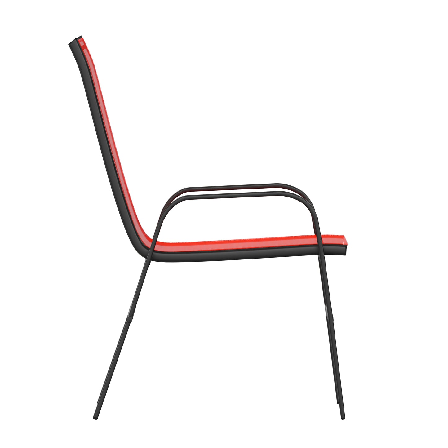 4 Pack Brazos Series Black Outdoor Stack Chair with Flex Comfort Material and Metal Frame Red