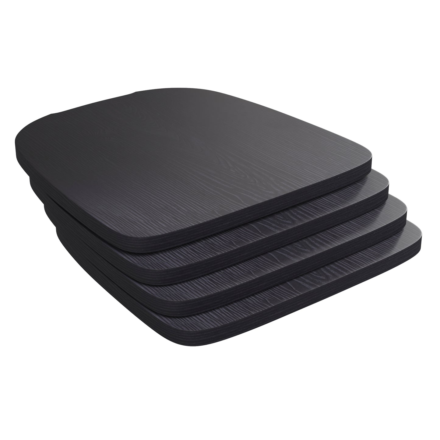 Perry Set of 4 Poly Resin Wood Seat with Rounded Edges for Colorful Metal Chairs and Stools in Black Black